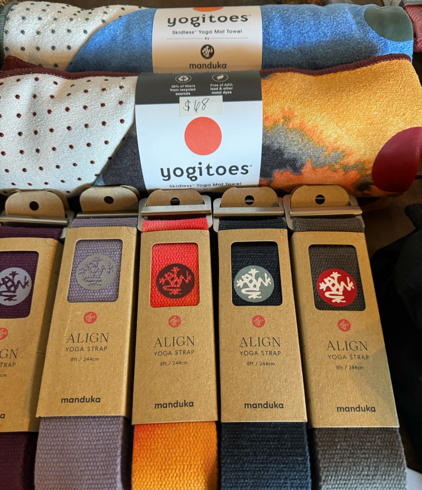 NEW 🌼🌈🦋 Manduka Yogitoes towels &amp; straps!!

Yogitoes cover the entire length &amp; width of a Manduka PRO mat. They offer superior grip for a zero-slip ride. Each ultra-absorbent towel is constructed of recycled plastic bottles. The designs ar