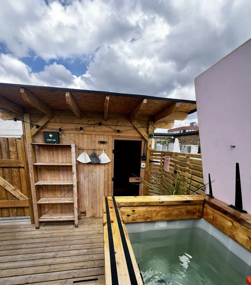 Cold plunge in front of the rooftop sauna at Bespoke Spaces Archway