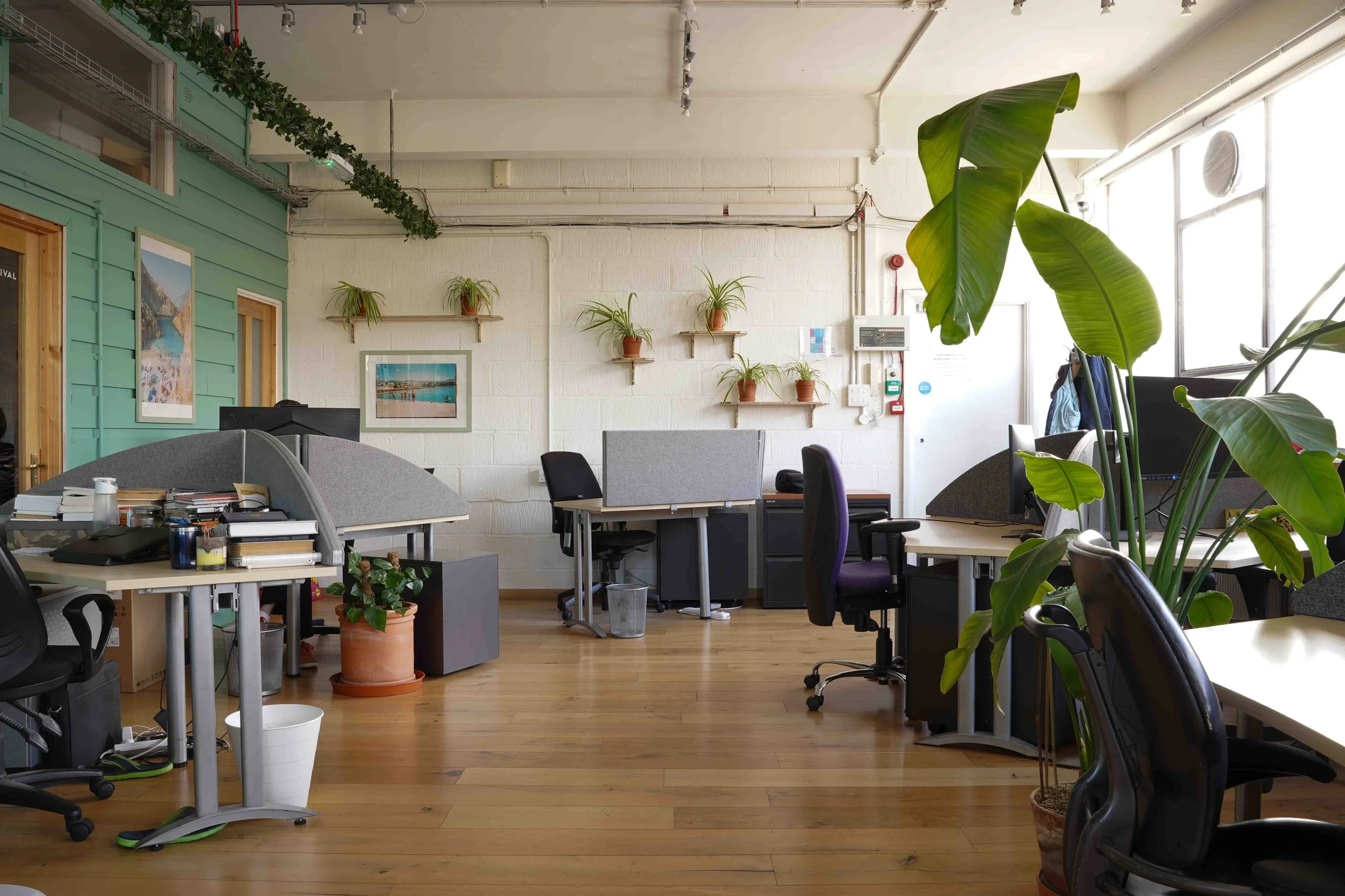 Dedicated desks with monitors in the coworking space at Bespoke Spaces Hornsey Road, N19