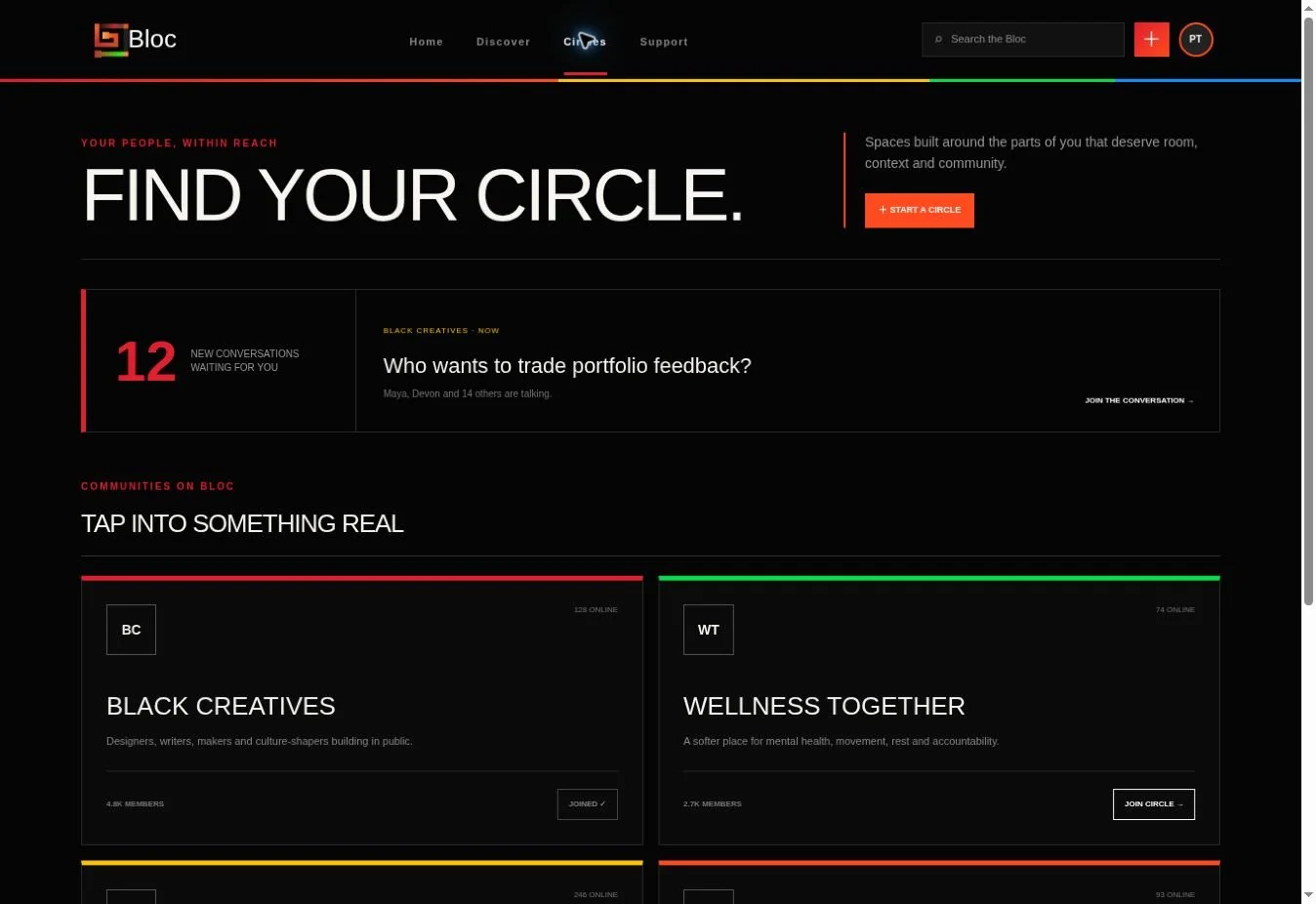 Bloc community circles screen