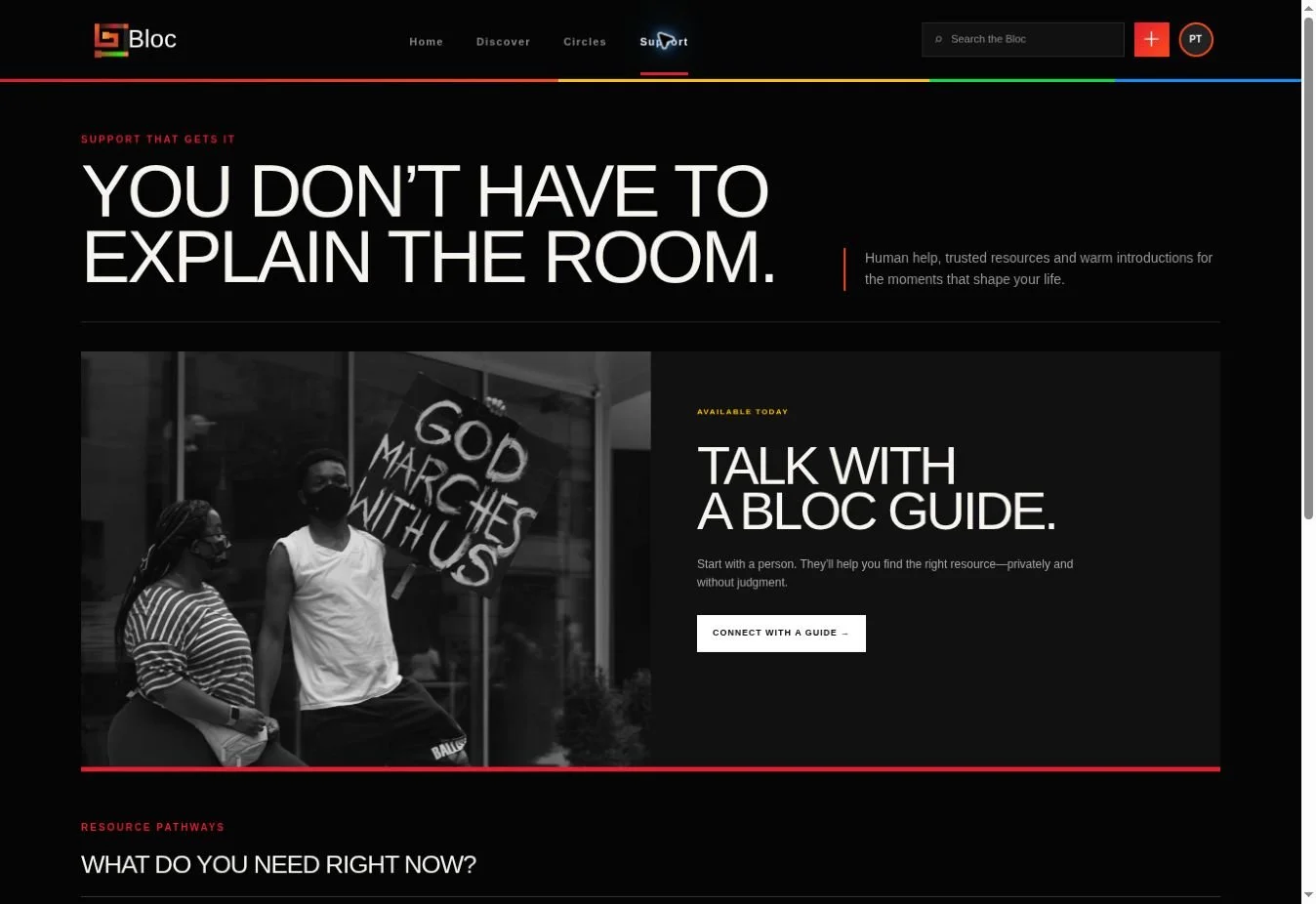 Bloc community support screen