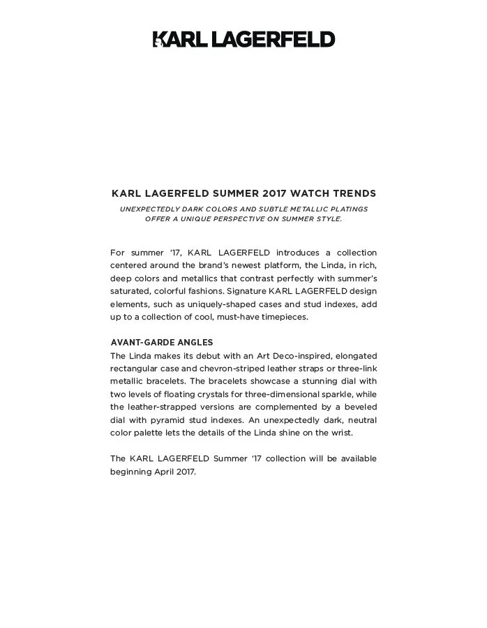 Karl Lagerfeld - Summer 2017 - Watches Press Release