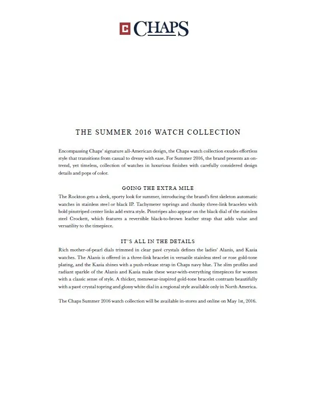 Chaps Summer 2016 Watches Press Release