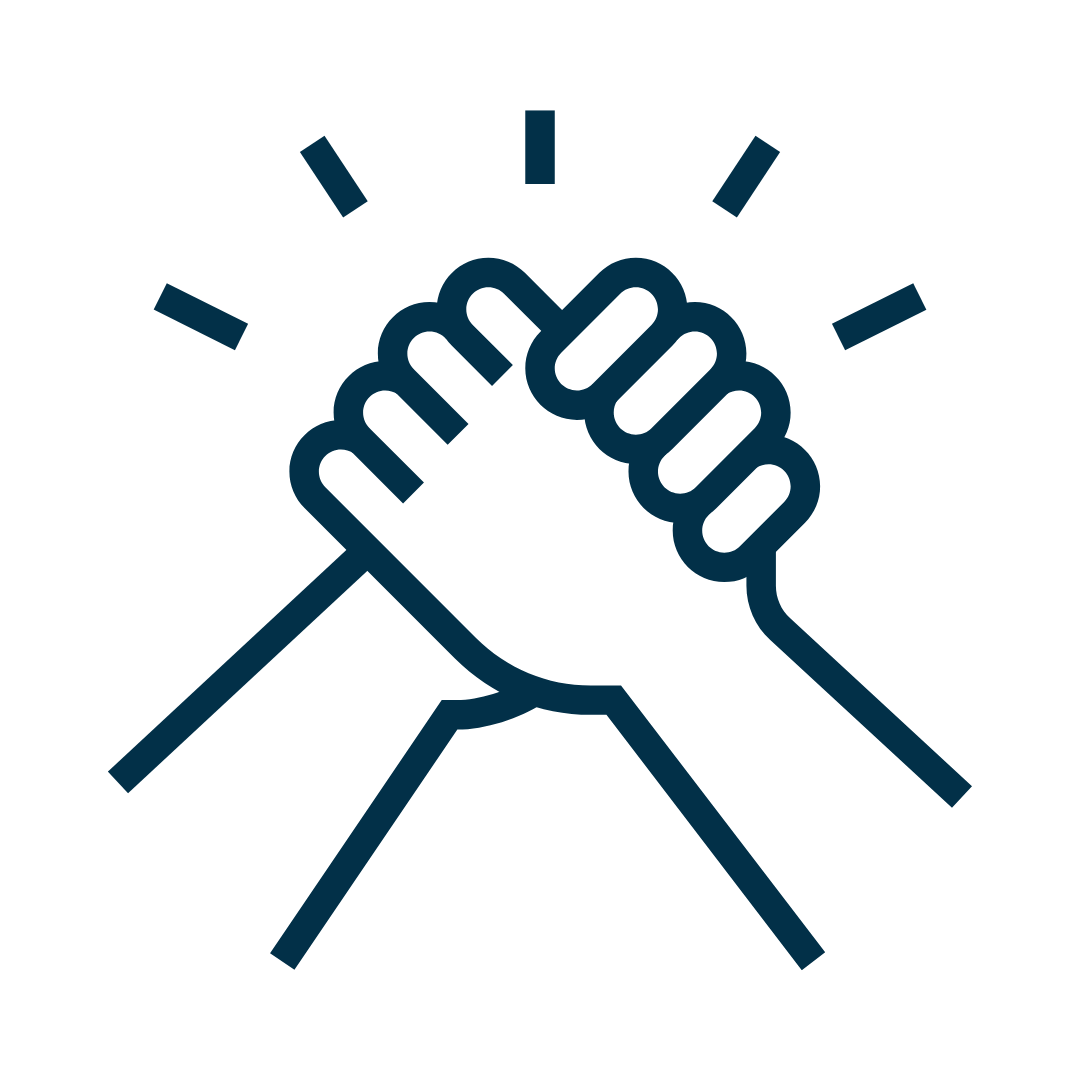 Two fists bumping in a handshake symbol with lines radiating outward indicating celebration or unity.