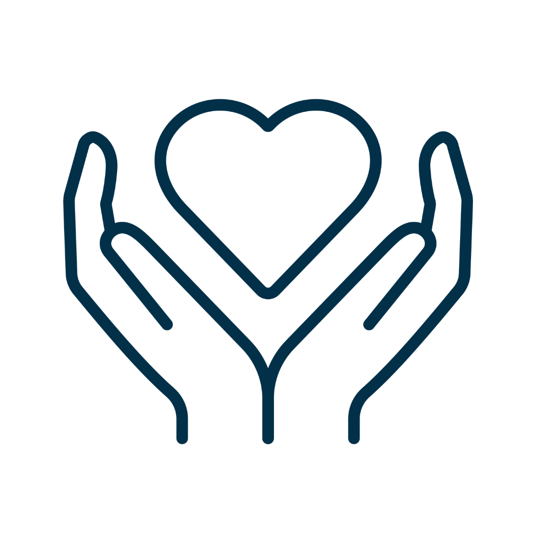 Outline of two hands gently holding a heart.