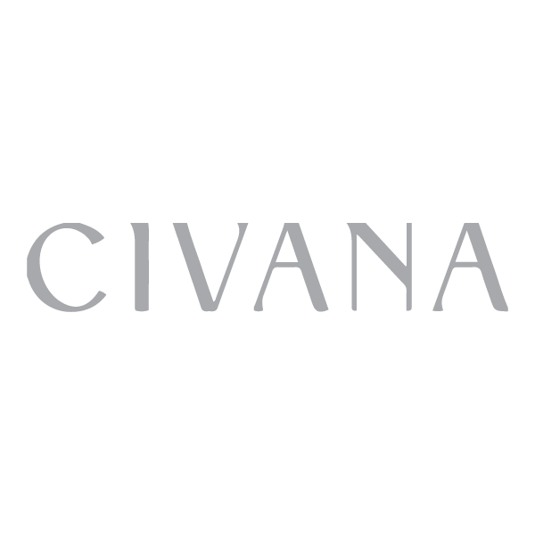 The logo features a stylized woman's face silhouette in black with the words 'CIVANA' in large gray letters below.