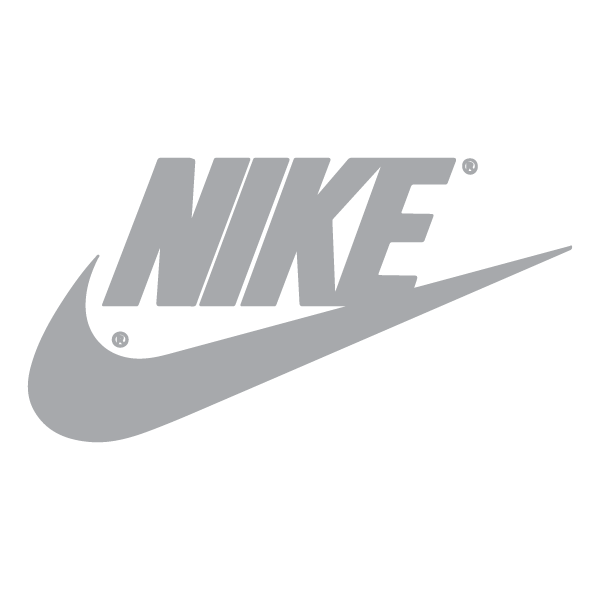 Gray Nike logo featuring the brand name with a swoosh design.