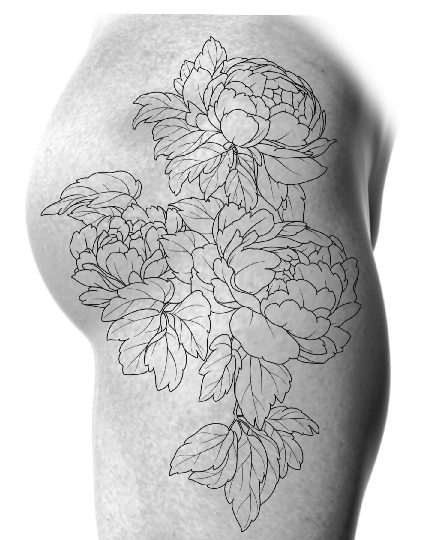 I would love to do this peony design on the hip in either black and gray or color. If you are interested in this design just call @inkedarts or DM me for booking details. Thanks for looking!!! #newtattoo #inked #tattooshop #tattooartist #tattooideas 
