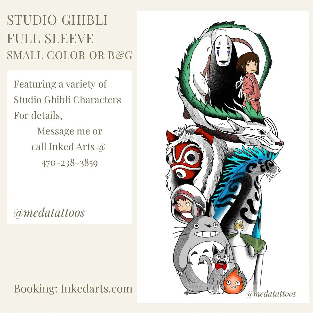 Studio Ghibli Themed Sleeve Available ✌🏽
DM me or call us on the number listed for details on pricing or questions :)
.
.
.
.
.
.
#studioghibli #ghibli #ghiblitattoo #haku #spiritedaway #spiritedawaytattoo #totoro #totorotattoo #kikisdeliveryservice