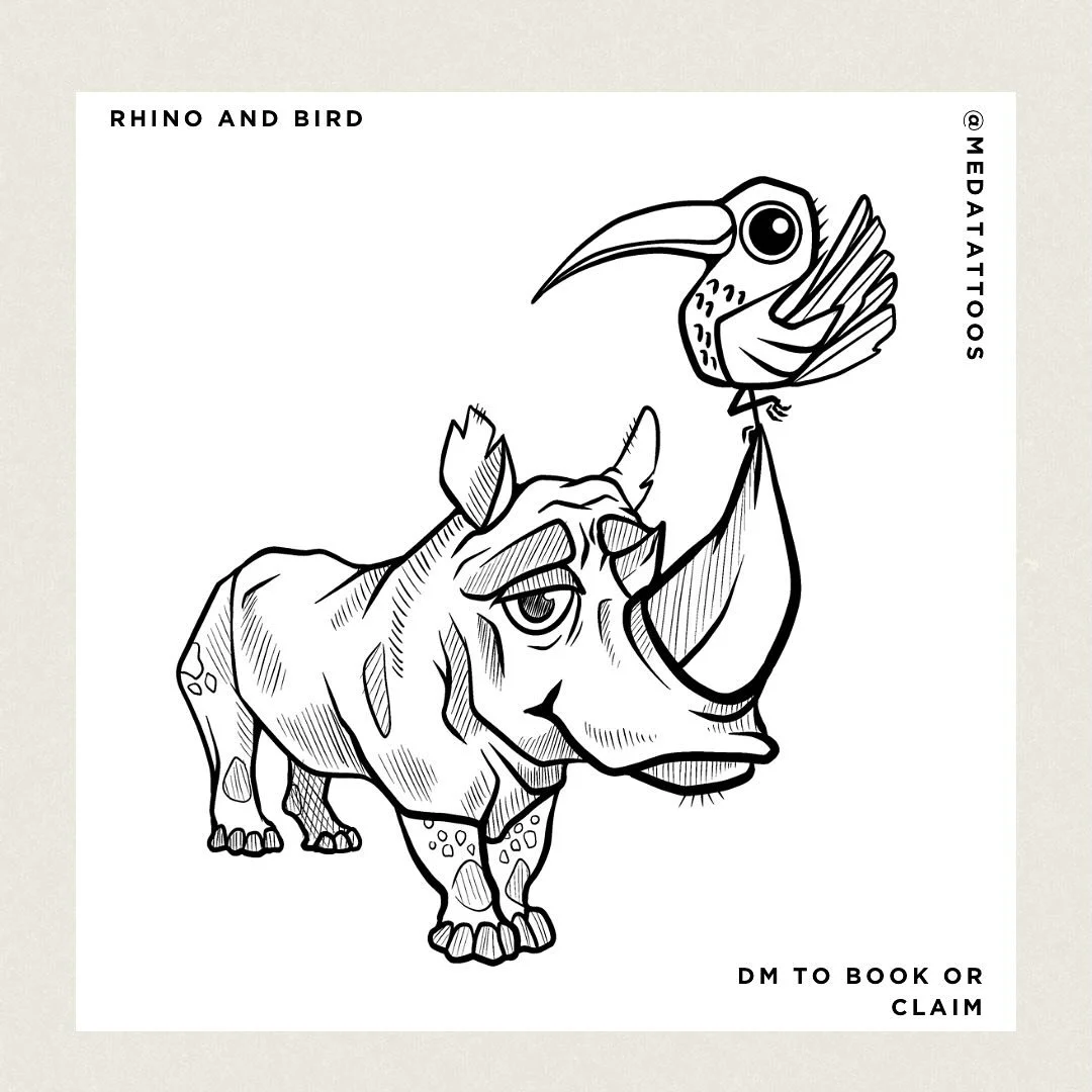New silly little Rhino and a bird friend 🦏
DM to book or claim these guys!
.
.
.
.
.
.
#Flash #tattooflash #flashtattoo #flashdesign #tattoos #georgiatattooartist
