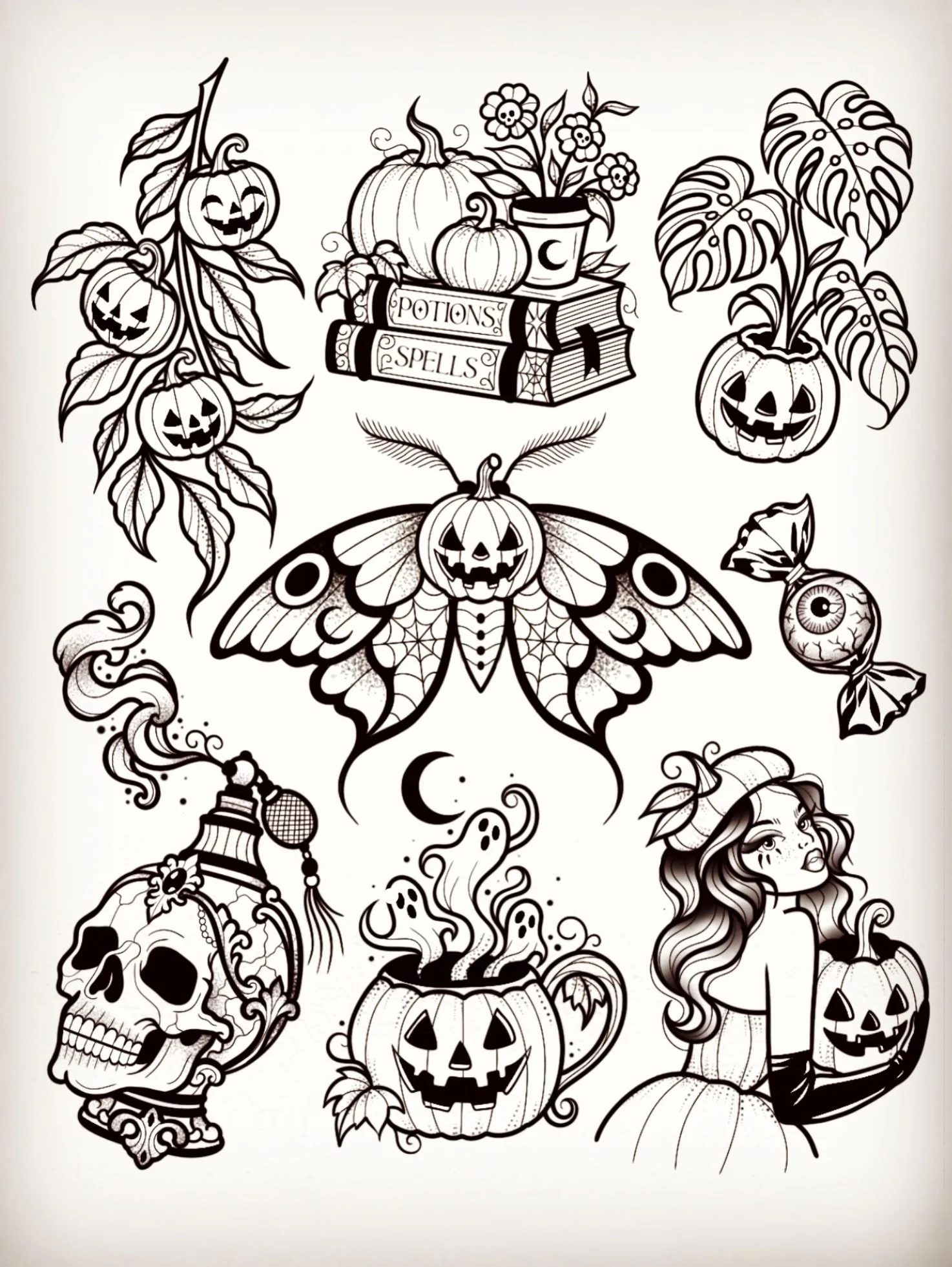 Here are some more super cool Halloween designs that I would love to tattoo if you were interested in any of these designs just call @inkedarts or DM me for booking details. Thanks for looking!!, #fyp #tattoo #tattoos #tattooidea #tattoodesign