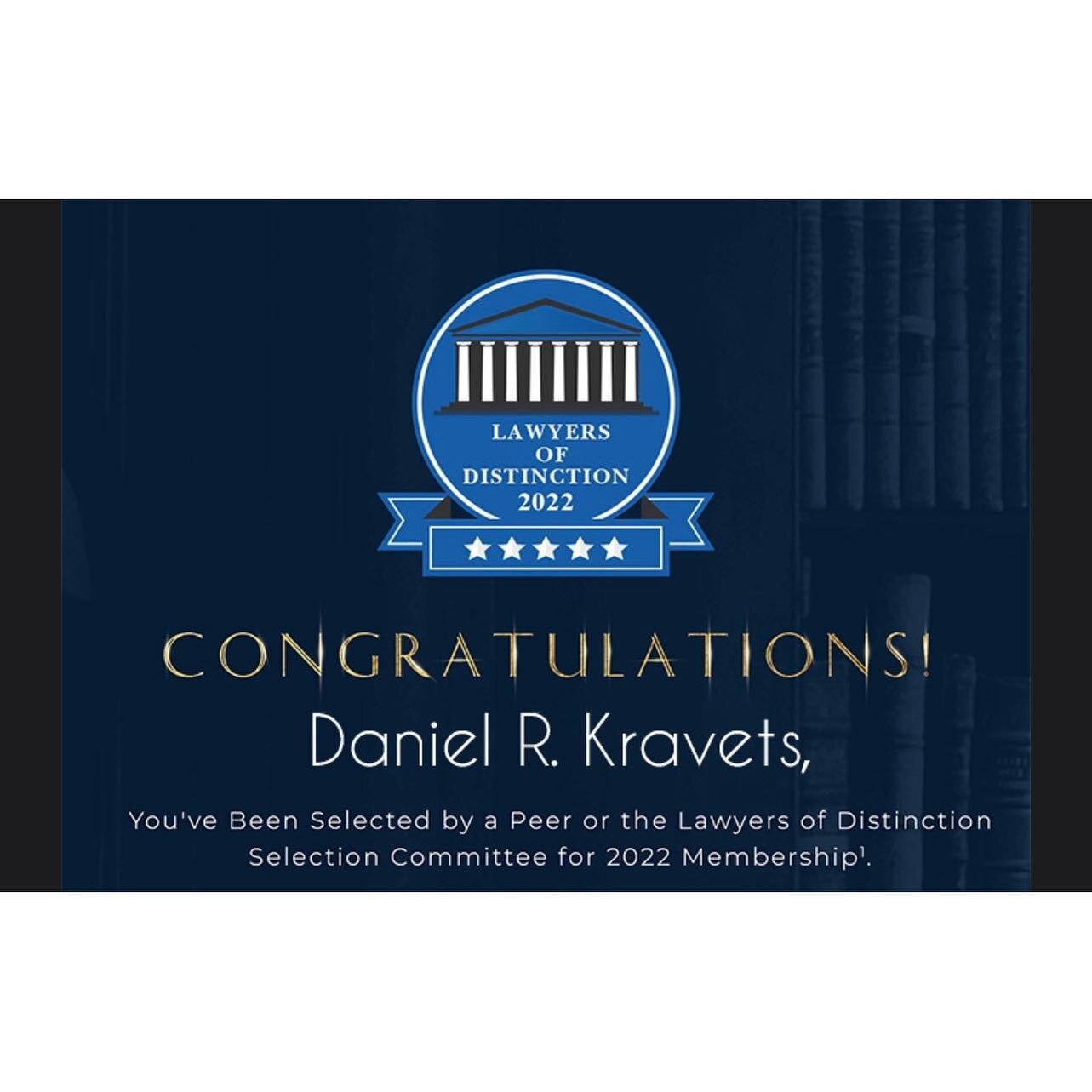 Managing partner, Daniel Kravets, is thrilled to announce his selection as a Lawyer of Distinction this year!