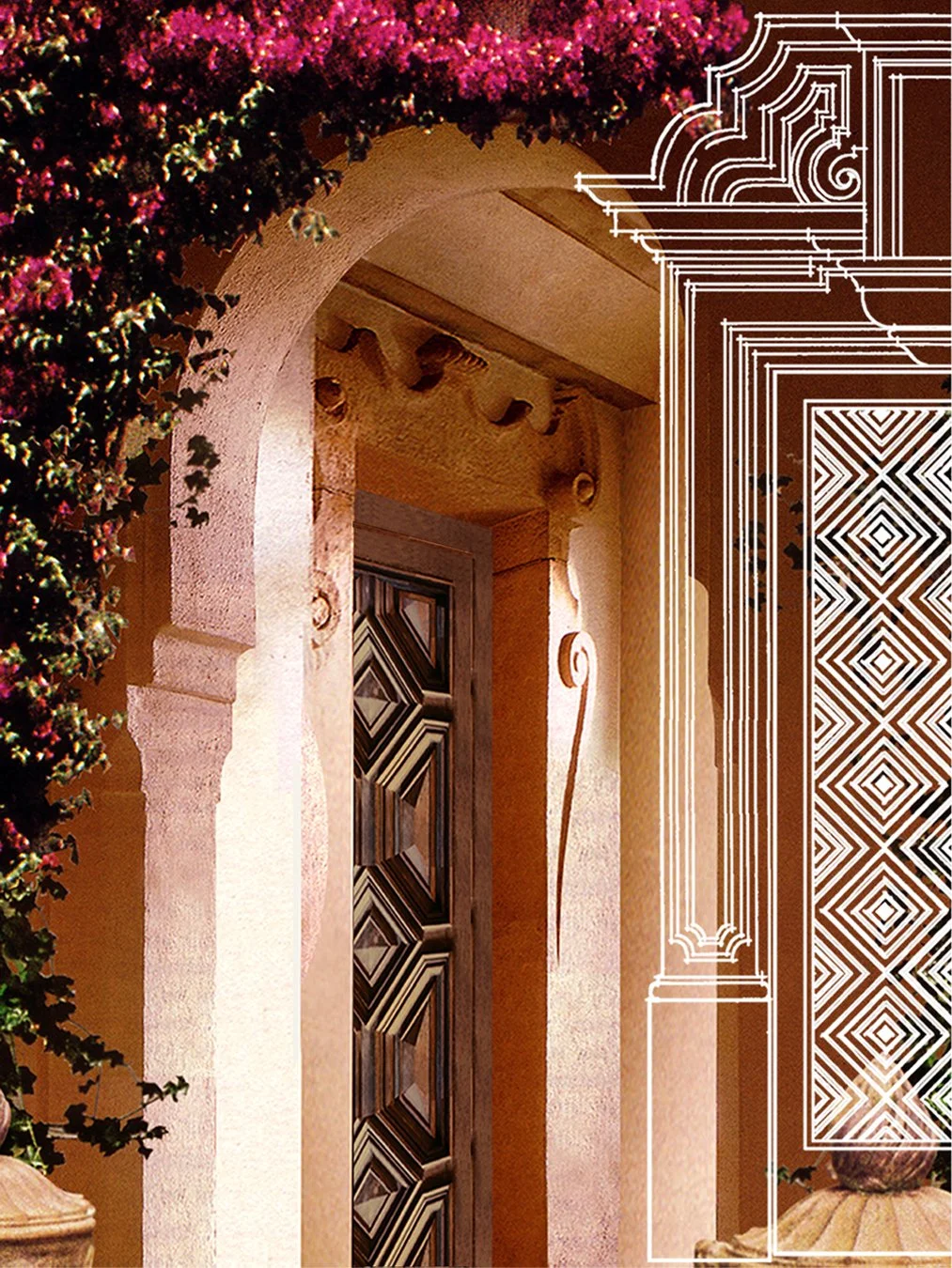Spanish guest suite remodel exterior showing antique entry door .jpg