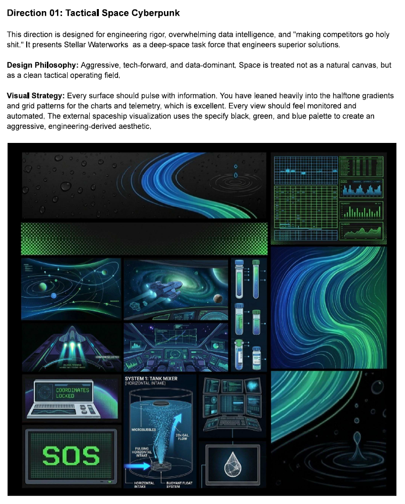 A digital space-themed display with starfield backgrounds, HUDs, graphs, and illustrations of spacecraft, planets, and space systems in shades of black, blue, green, and teal.