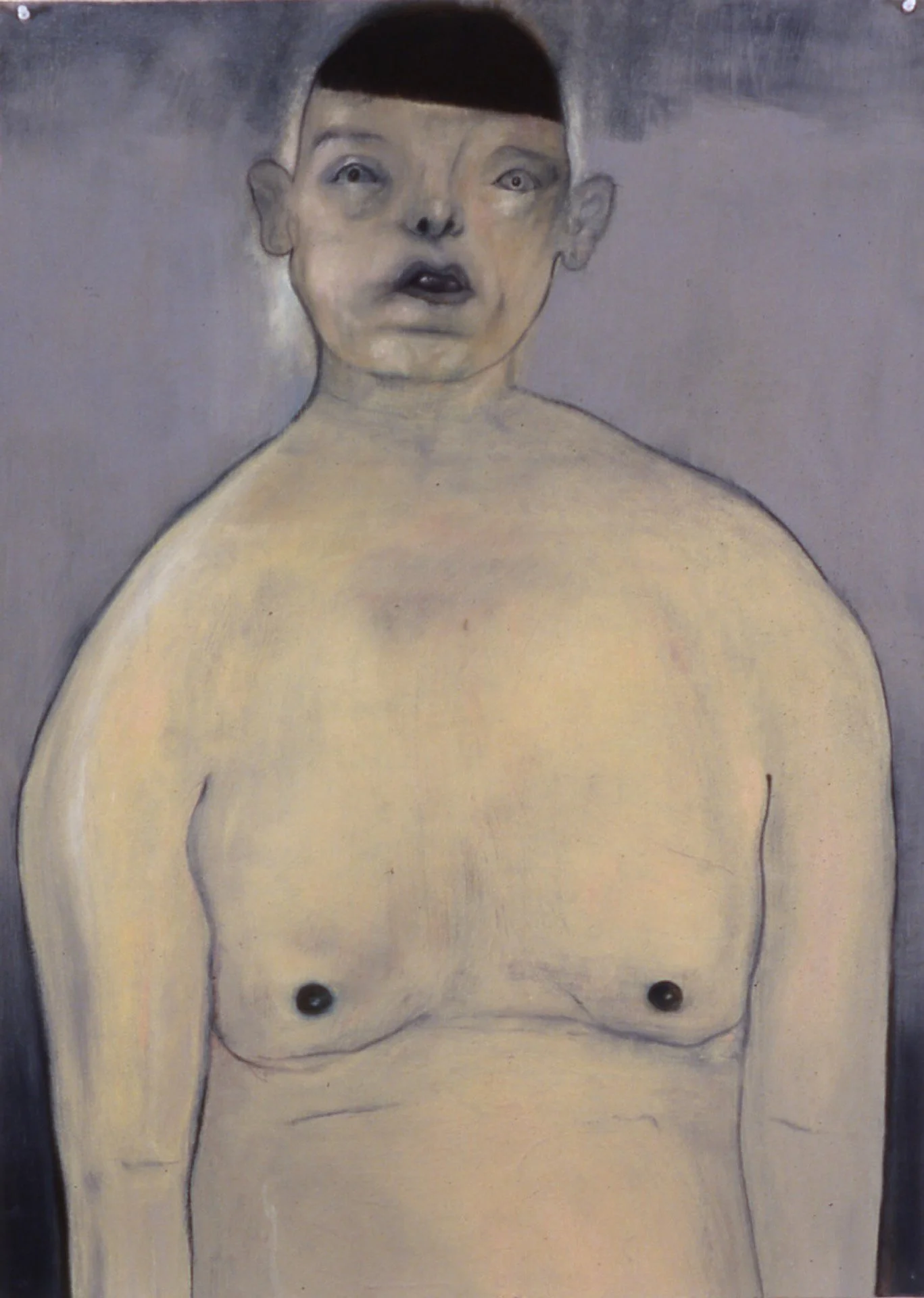 Two tongues fit badly in one mouth 1998 oil on paper 42"x 30"
