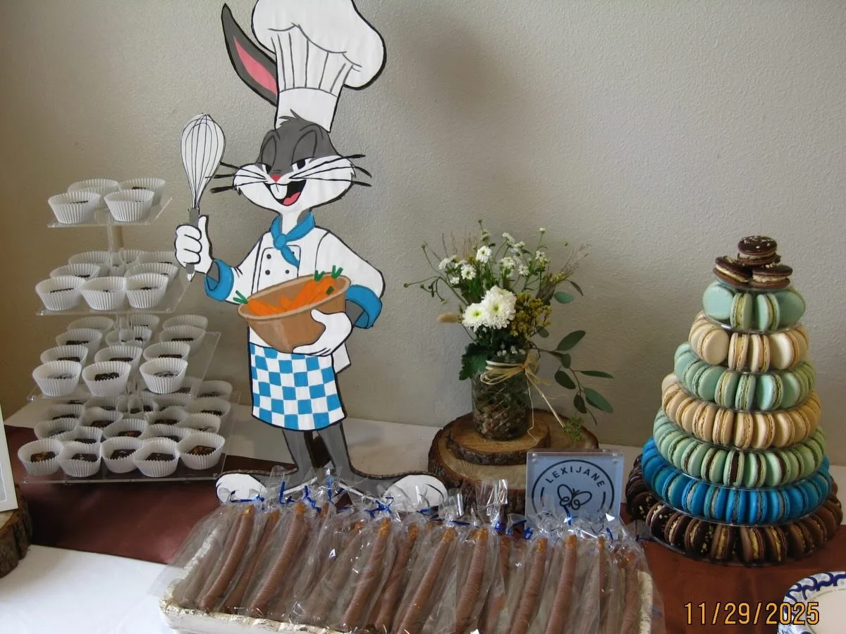 Something sweet is on the way 🩵 of course we had to have a full dessert bar for my baby shower 😍 I am obsessed with how everything came out!! Pretzels &amp; Mini Dubai bars are now on the permanent menu 😋

#babyshower #treats #macarons #chocolatep