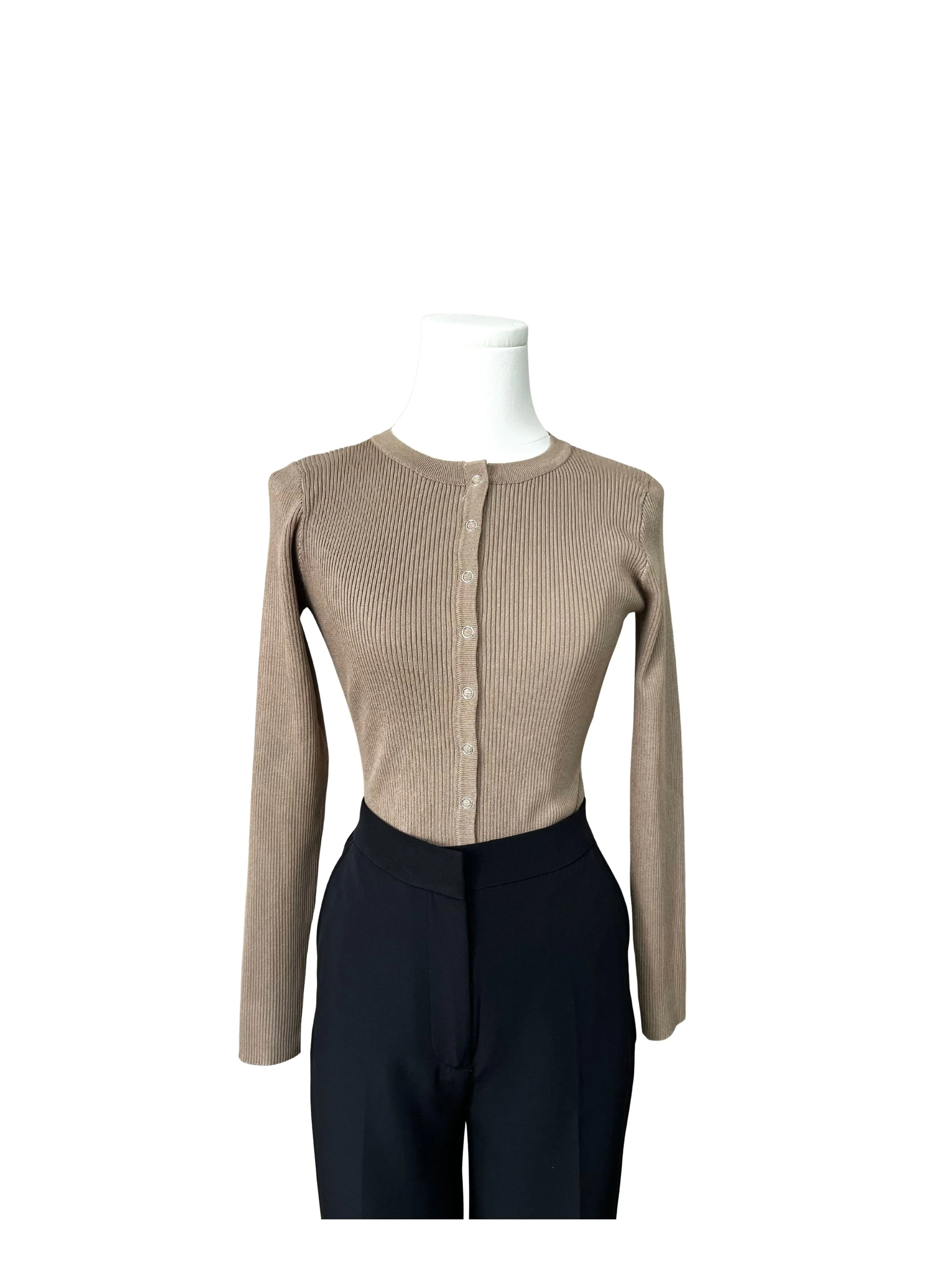 Long Sleeve Ribbed Knit Button Down Top