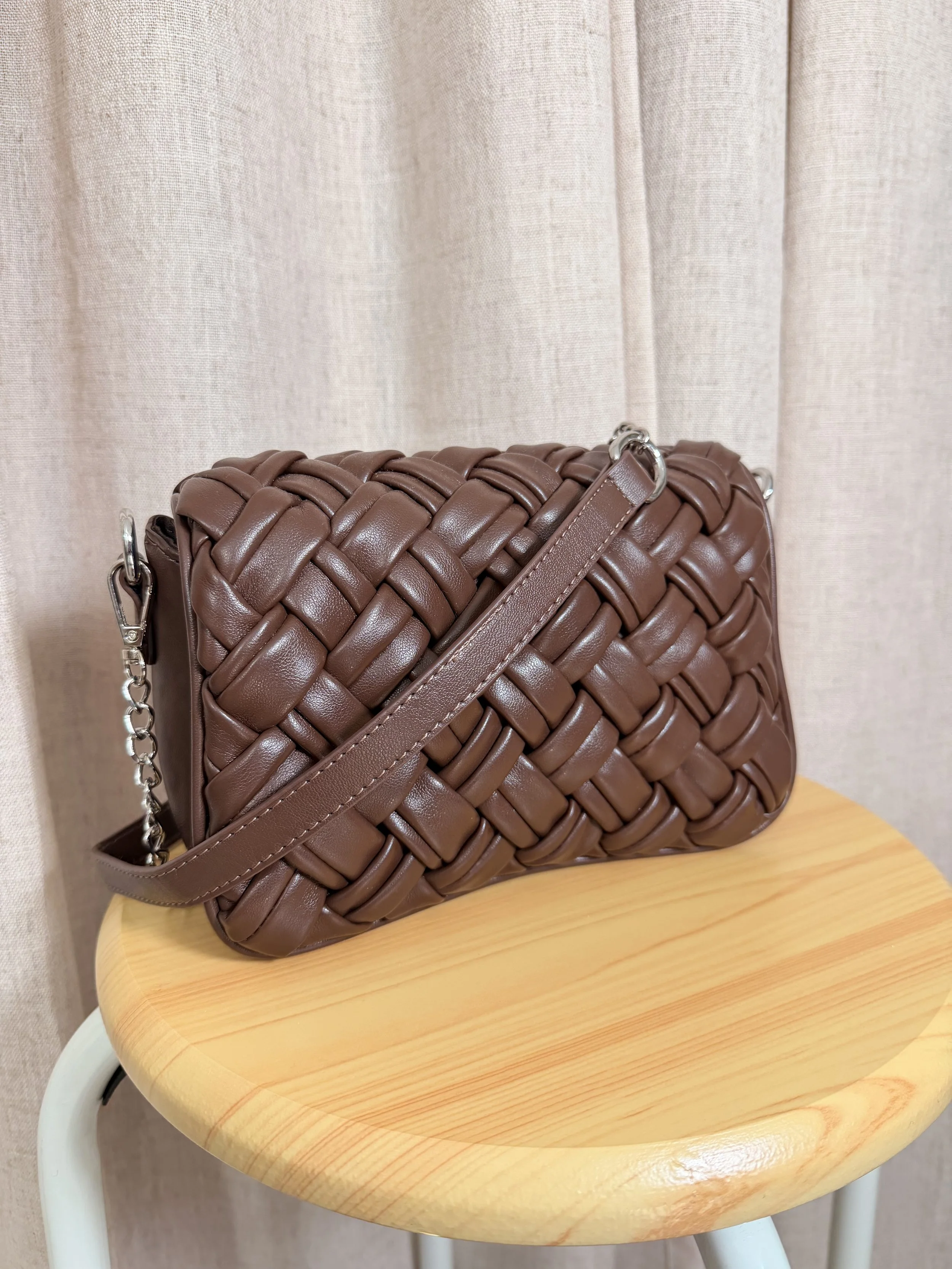 Woven Faux Leather Chain Bag