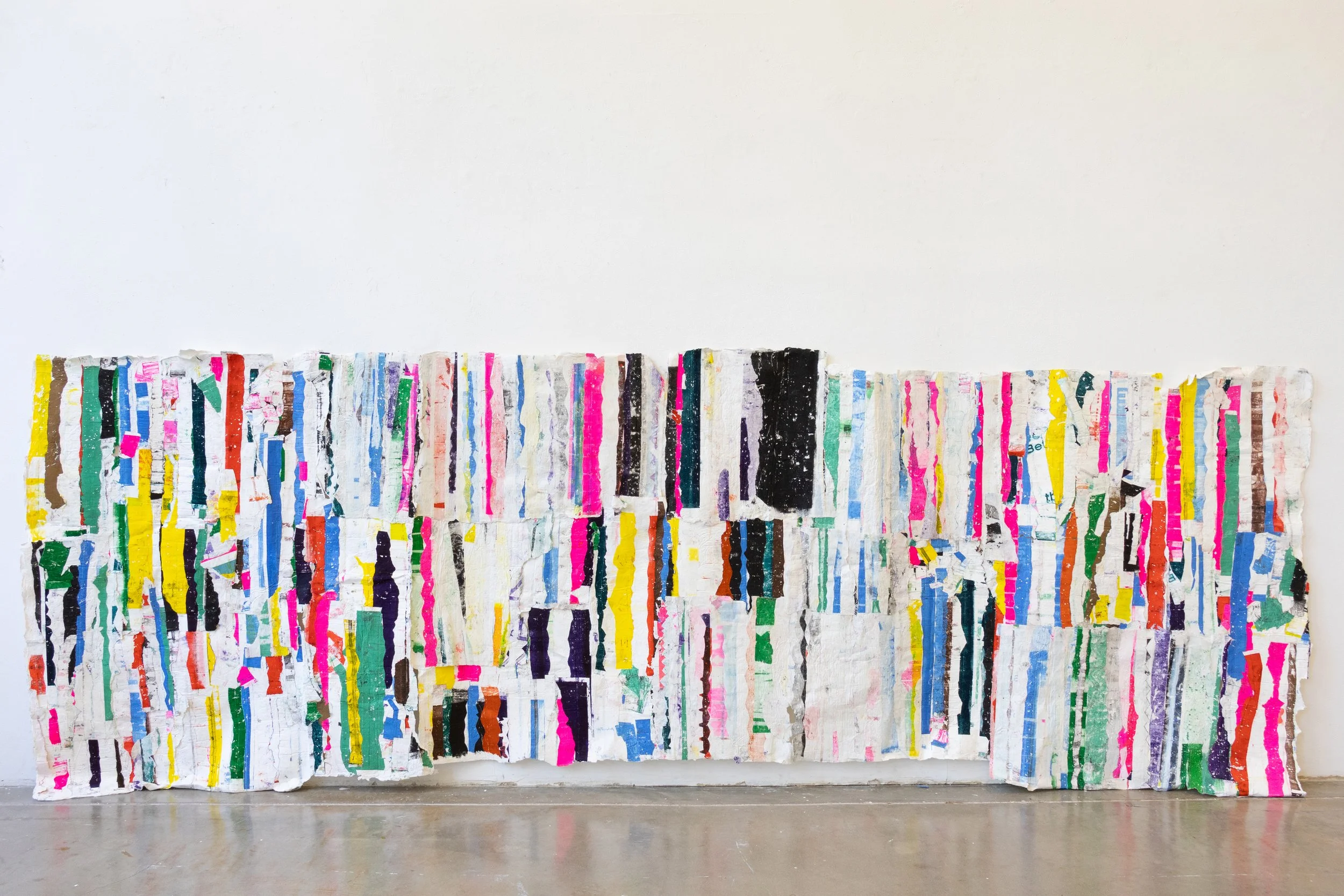 'Opened' Handmade cotton rag paper collage, 135" x 45"