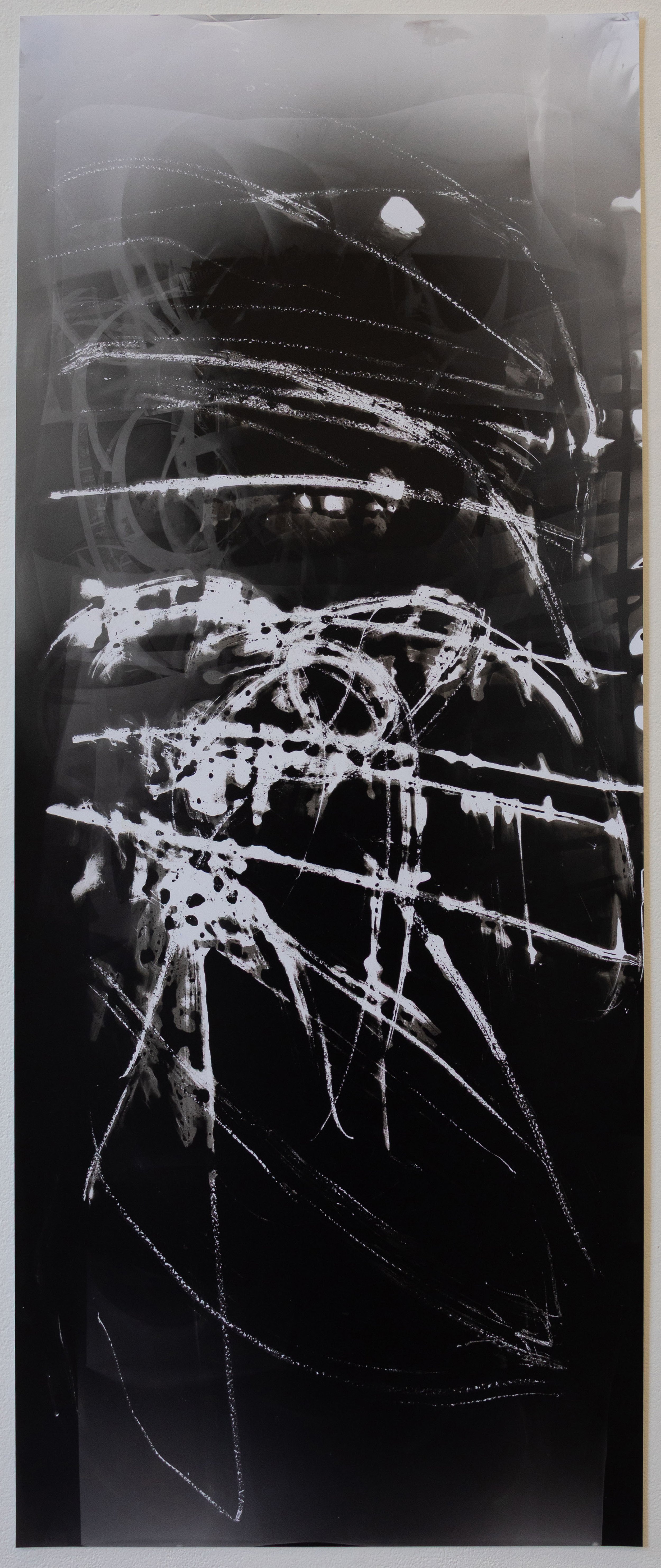 Wax drawing exposed with phone screen light,  42" x 17"