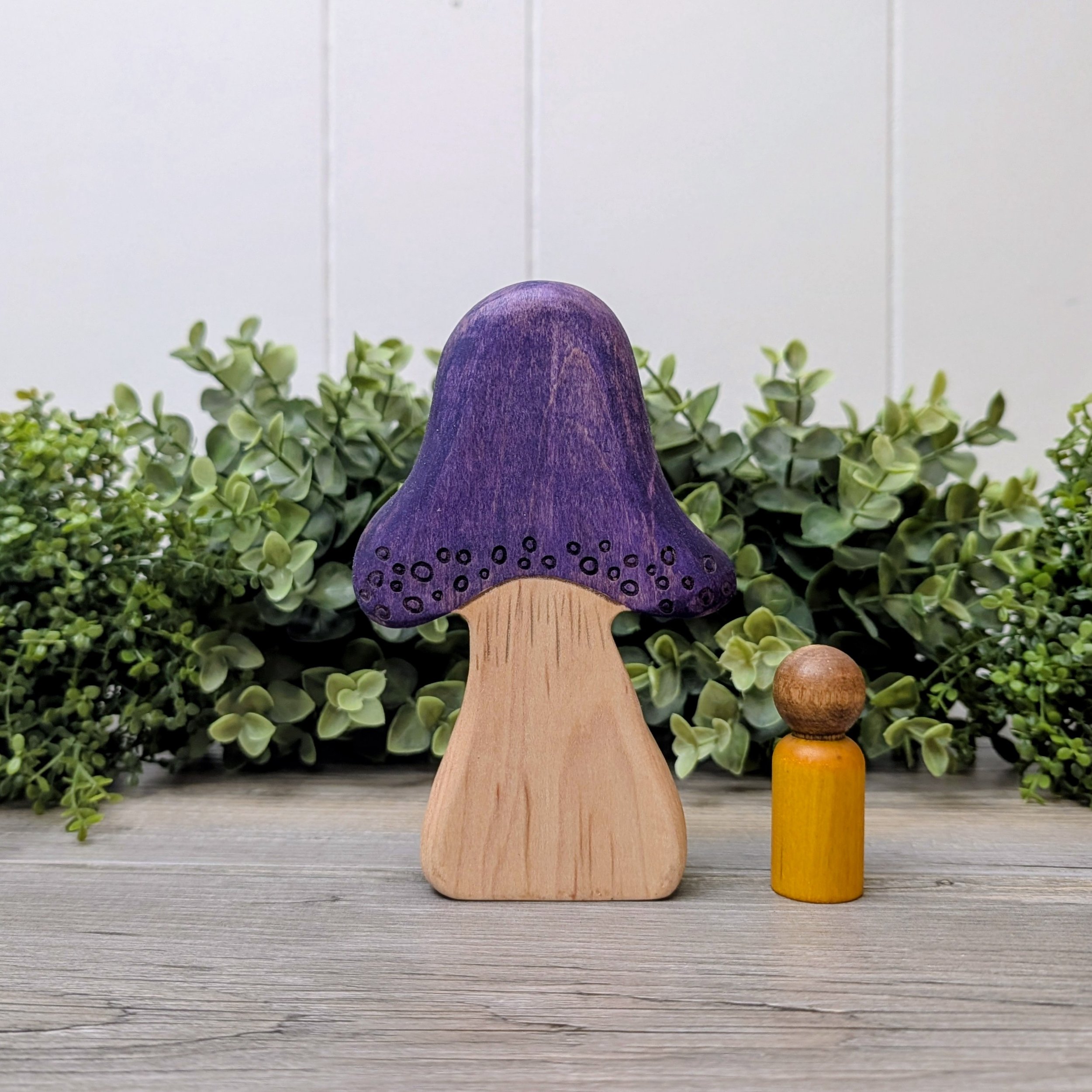 Indigo wooden mushroom play tree sized for peg people