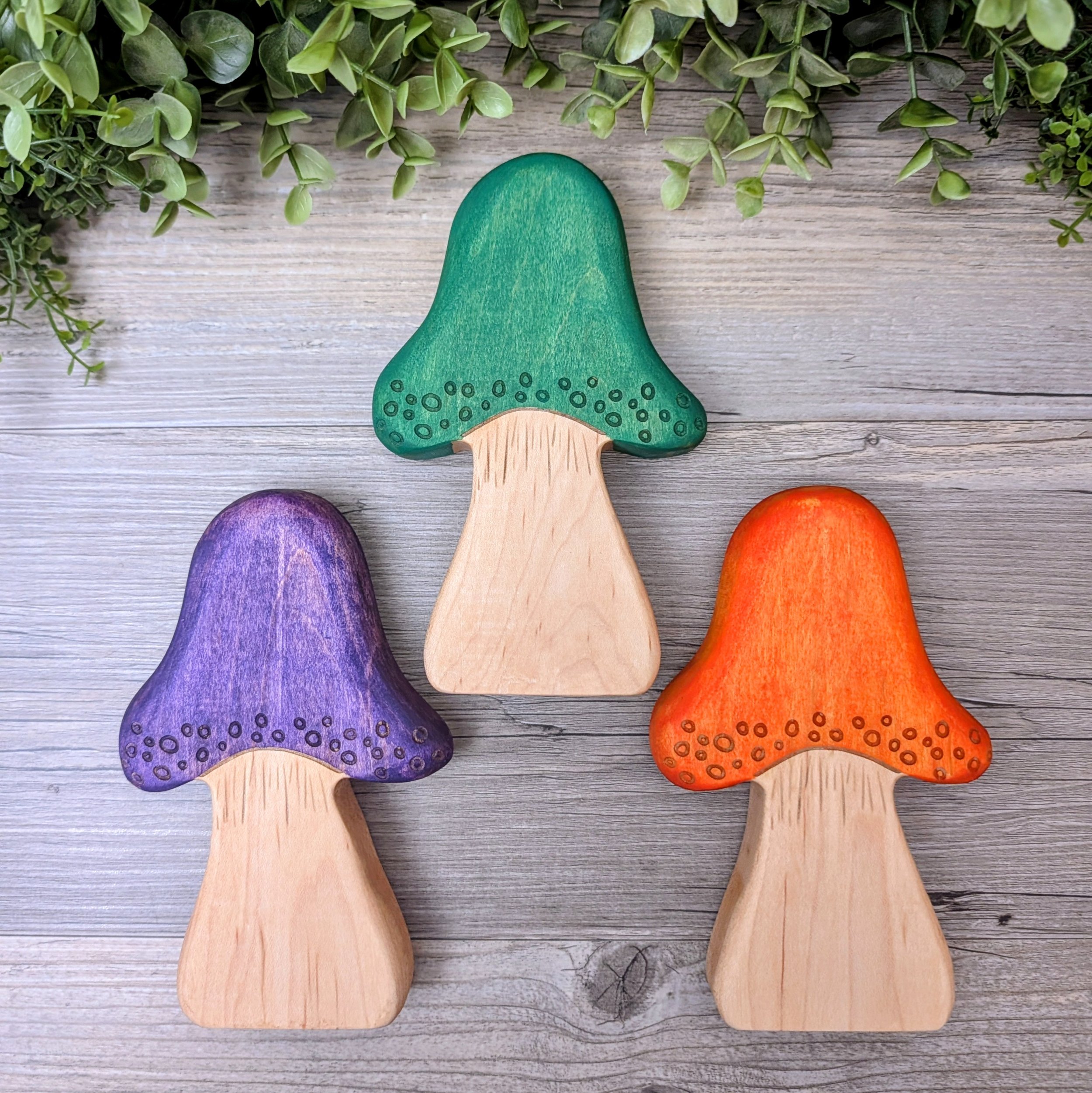 Wooden mushroom tree with rounded cap and laser drawn details
