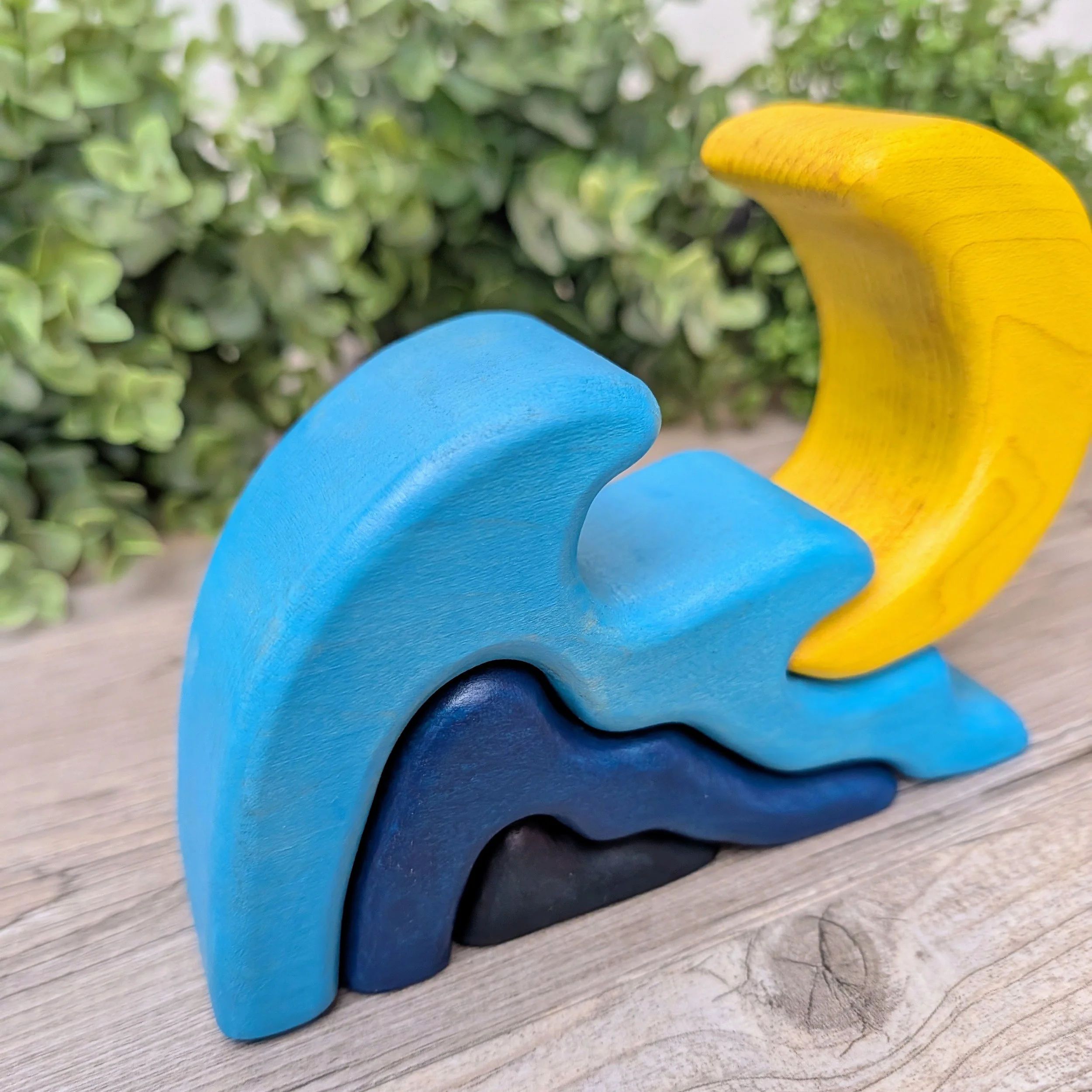 Ocean themed wooden wave stacker for small world play