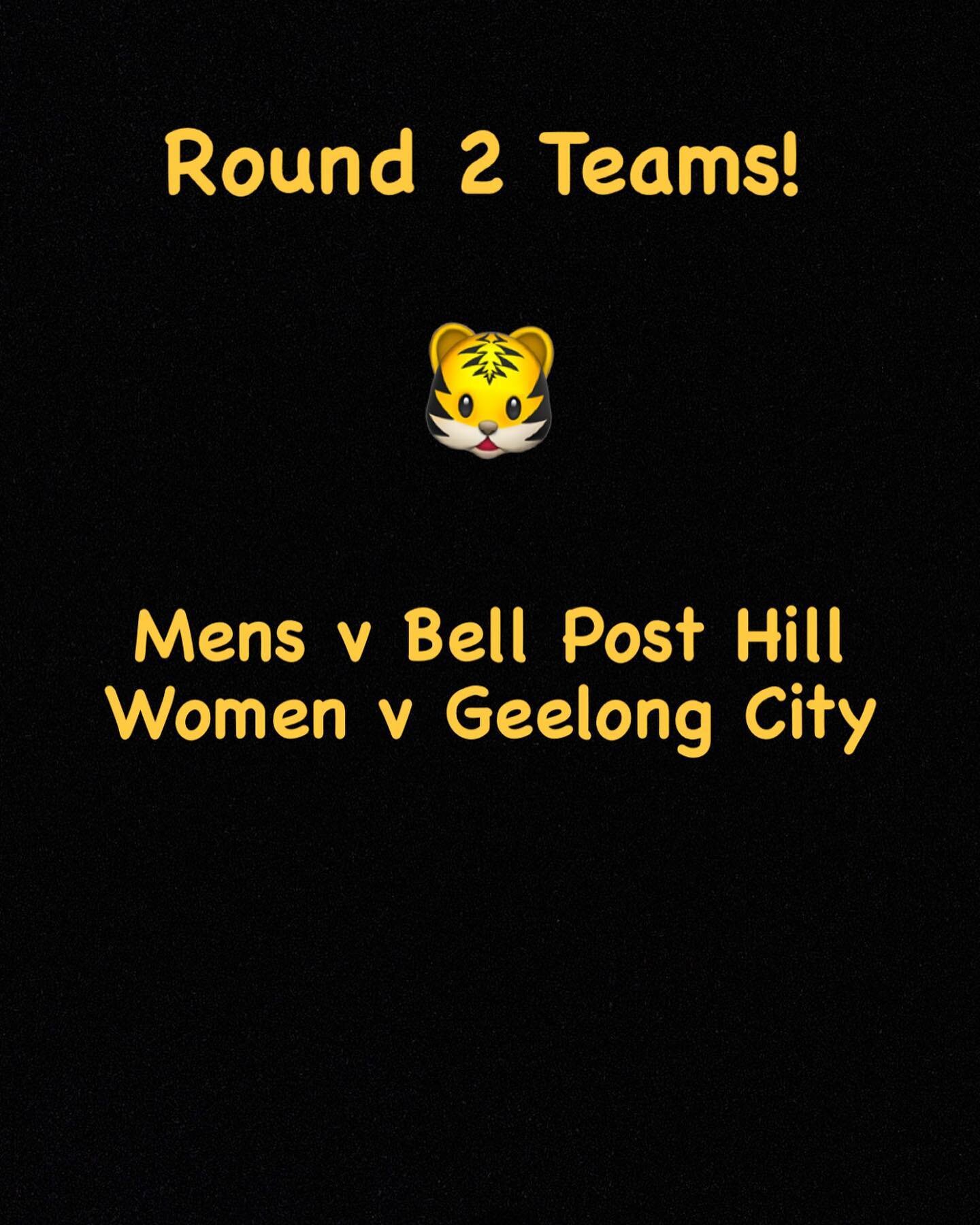 Round 2 Teams. 
The Men take on Bell Post Hill, 1sts/3rds @ Home, and on Sunday the Women travel to Geelong City.