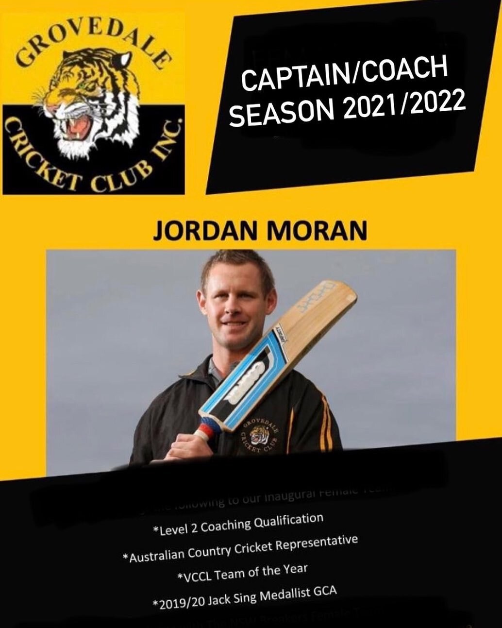 It is with great excitement that the Grovedale Cricket Club announce that @jordanamoran86 has been appointed Captain/Coach for Season 2021/22.  What an unbelievable privilege for our Club to have such a great person with the expertise and passion at 