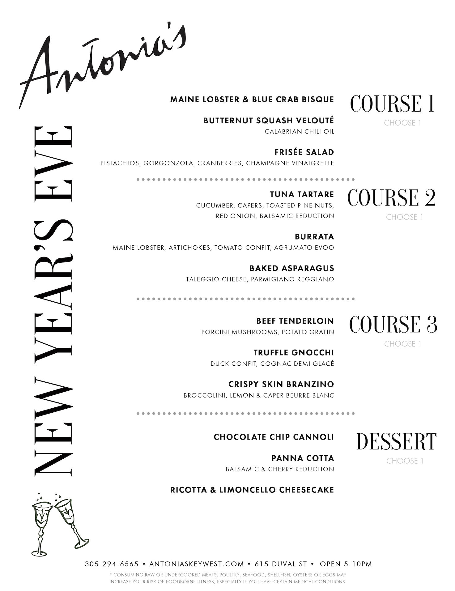 New Years Eve Menu 2025