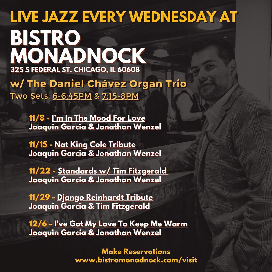 Looking forward to another great month of music at @bistromonadnock ! Join us every Wednesday from 6 to 8 PM for live jazz in the bar area. Happy hour is from 4:30 to 6PM so get there early and get a spot! Superb food, drinks and people. We would lov