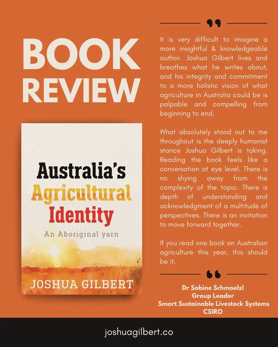 It&rsquo;s always humbling when someone connects with the true purpose of the book, so I was genuinely moved to see this review from Dr. Sabine Schmoelzl (CSIRO) for Australia's Agricultural Identity.

The core message of my work has always been that