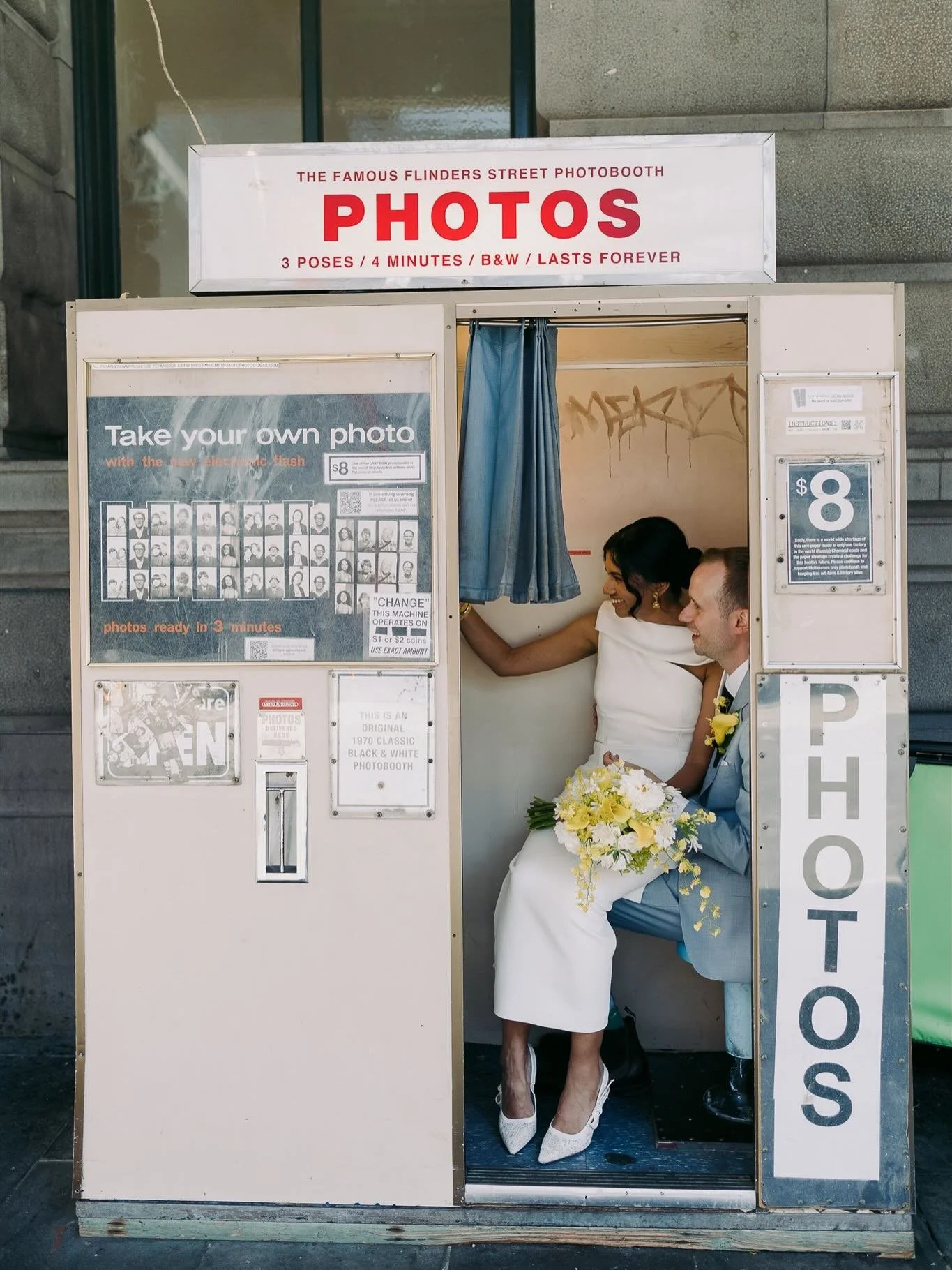 Pics at the historic photobooth in Flinders St. Special request from Divya &amp; Owen on their wedding day wander through the city ❤️