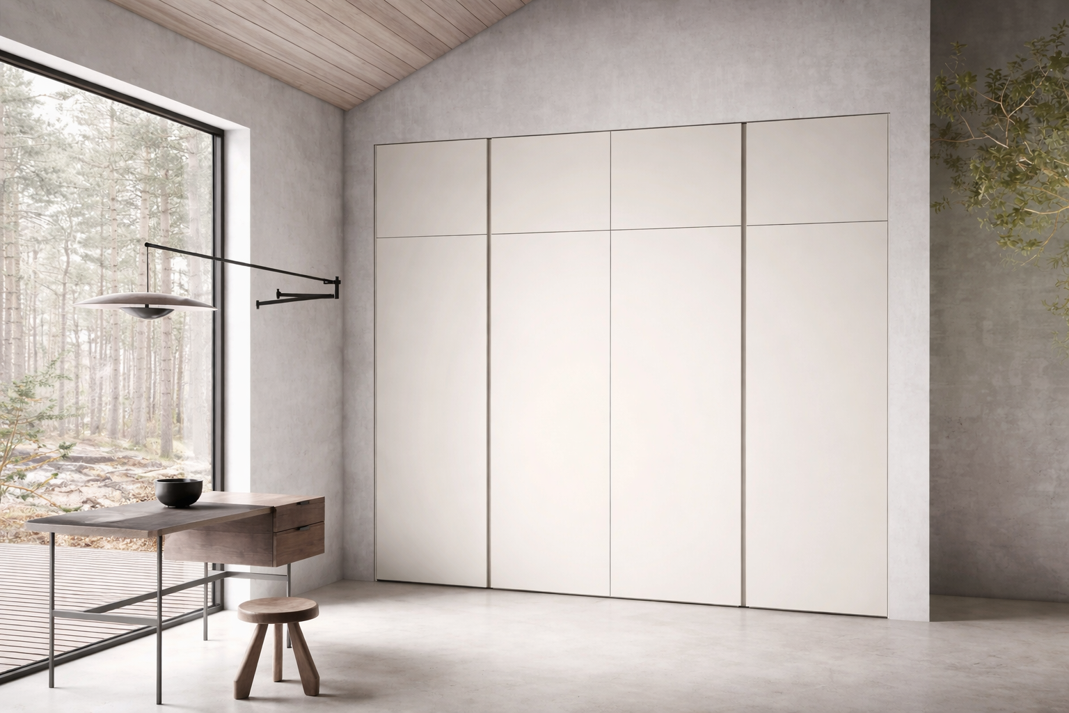 Innebygd garderobe tilpasset rommets mål i moderne interiør