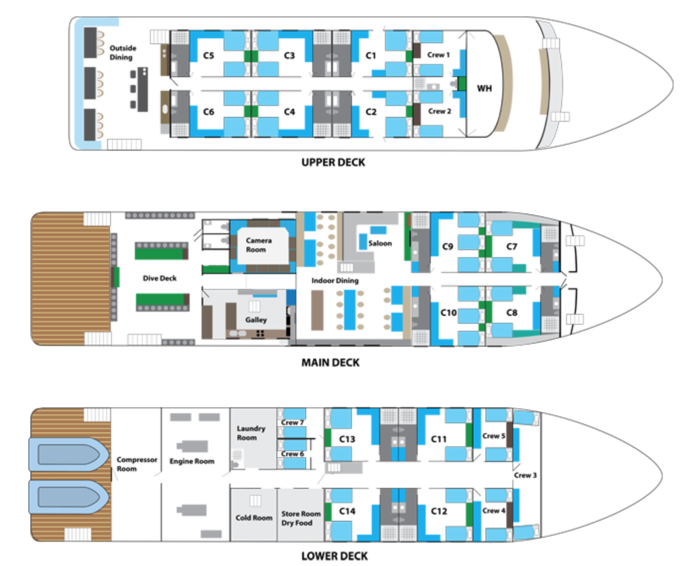 High end liveaboard deck plans