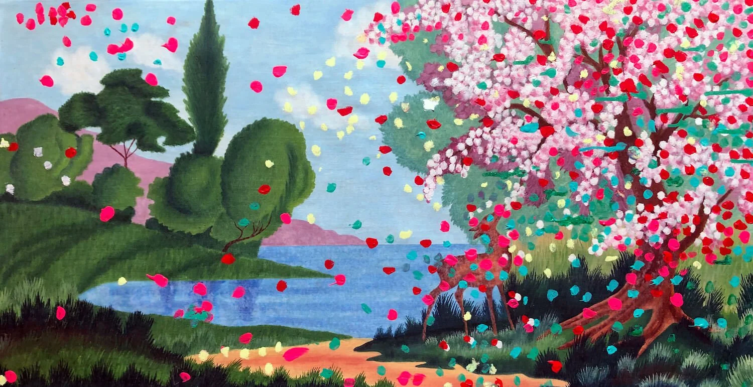  la biche au lac 60 X 12 cm pastel gras  acrylique  huile  toile  2020.jpg