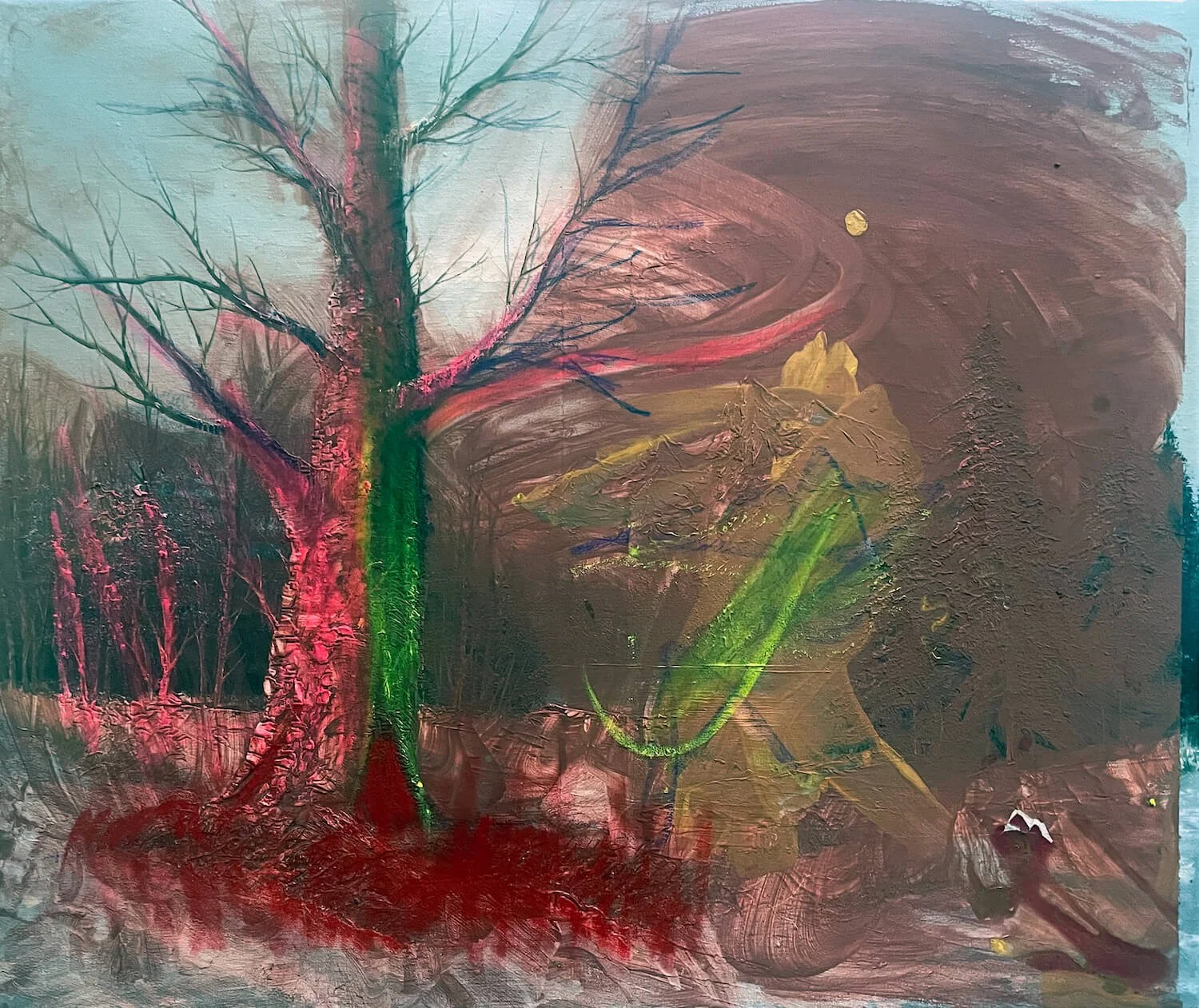  feu forêt  left   60 X 50 cm  gouache  pastel  crayon de couleur  huile  toile  2017.jpg