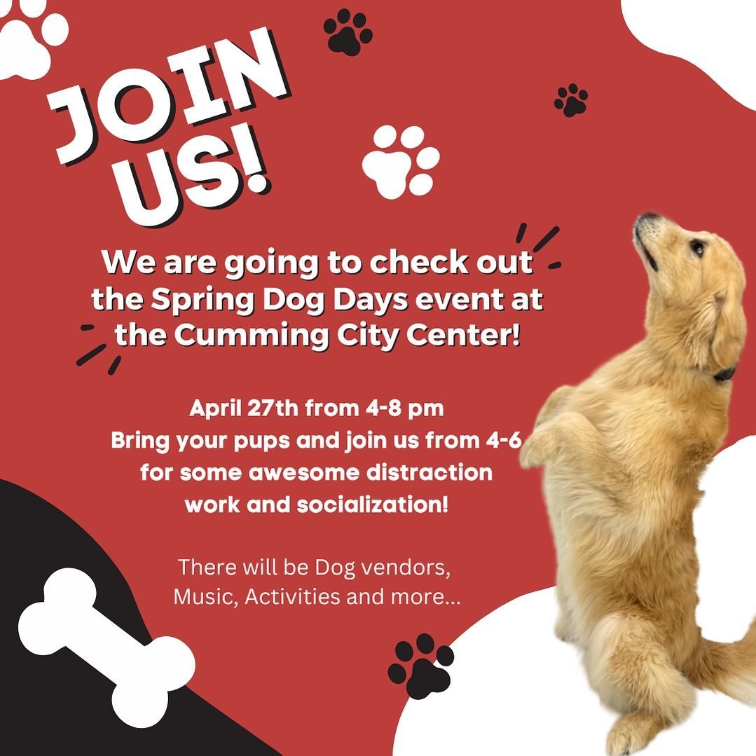 Looking for something to do on Saturday with your pup?  Check out Spring Dog Dayz at the Cumming City Center.  We are going to visit around 4:00-6:00pm.

#ruckerdogtraining #droptheleash #offleash #offleashlife #boardandtrain #dogtrainer #dogtrainers