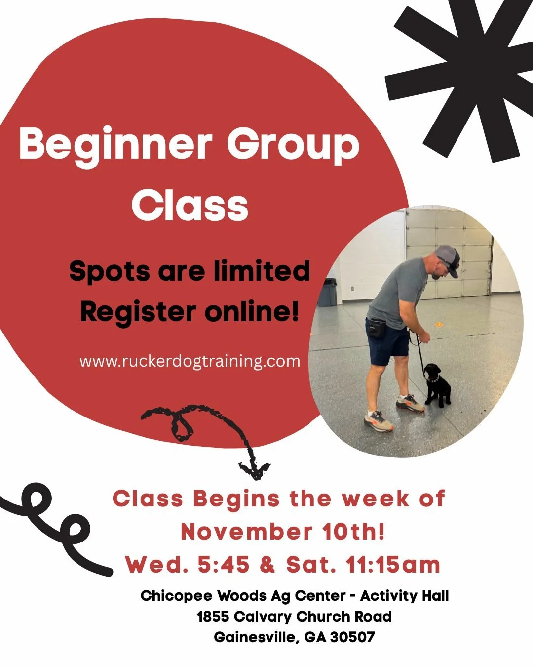 🐾 New Beginner Group Classes in Gainesville! 🐾

Our next 5-week series kicks off the week of November 10th &mdash; the perfect opportunity to teach your pup basic commands, build confidence, and improve socialization in a fun group setting.

📅 Wed