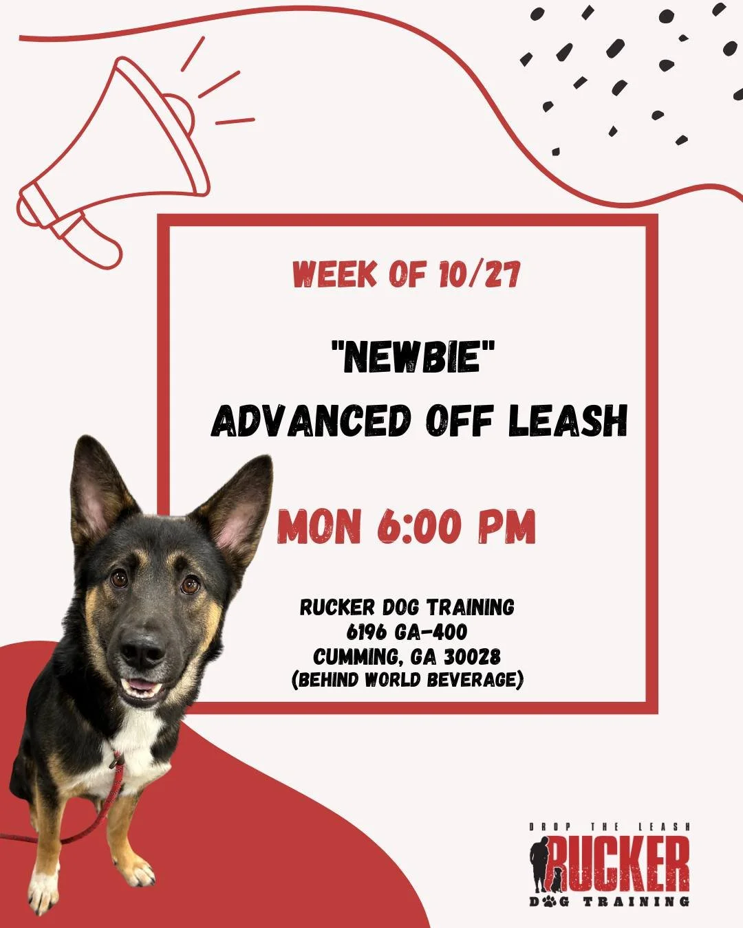 Newbie Week is here!

Our newest Advanced Off Leash teams are moving on up from Beginner &mdash; and we can&rsquo;t wait to see that progress shine!

Monday &bull; 6:00 PM
📍 Rucker Dog Training &mdash; Cumming, GA

Here&rsquo;s to stronger skills an