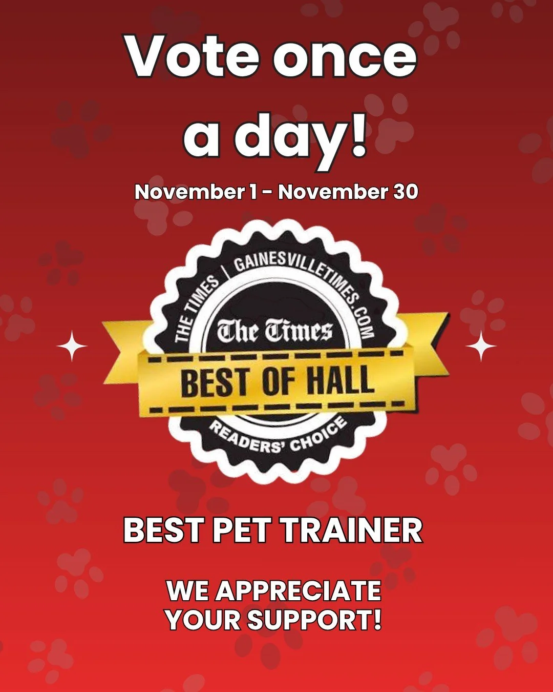 🐾 It&rsquo;s that time again &mdash; Best of Hall 2025 voting is officially open! 🐾

We&rsquo;re thrilled to be nominated for Best Pet Trainer and are so grateful for the continued support from our amazing RDT family! 💙 Every vote truly makes a di