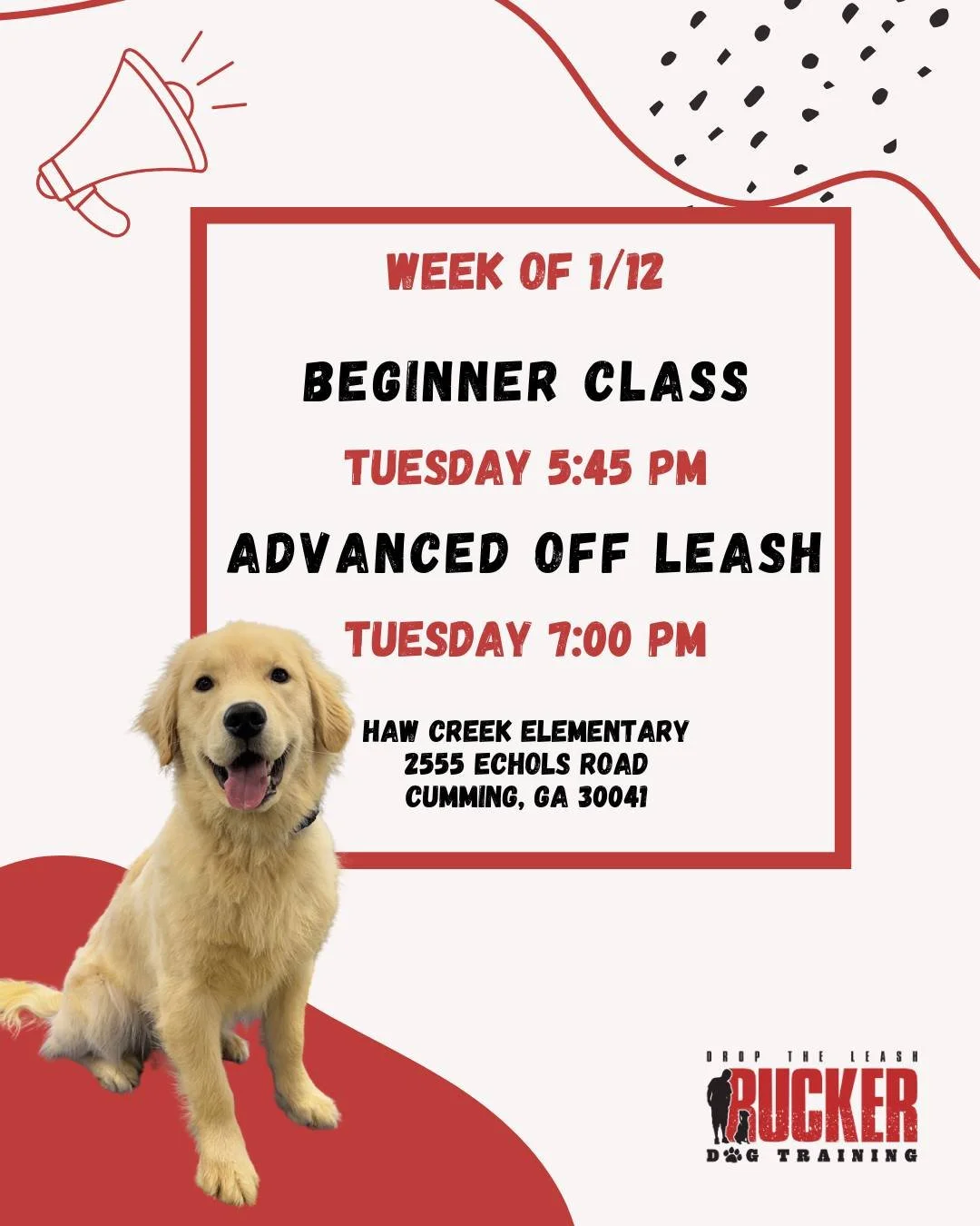 Haw Creek &ndash; Beginner &amp; Advanced Off Leash

Week 1 at Haw Creek! 🐕🦺

A fresh round of training kicks off this week for both Beginner and Advanced Off Leash teams.

🗓 Tuesday
🐾 Beginner &mdash; 5:45 PM
🐾 Advanced Off Leash &mdash; 7:00 P