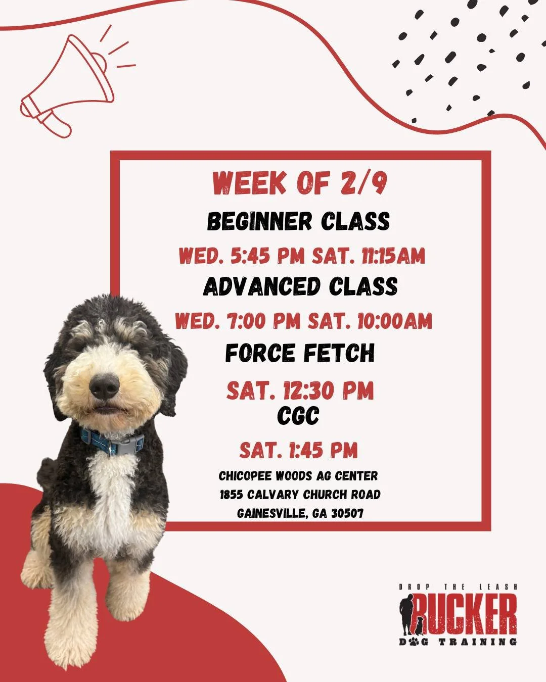 📍 Gainesville &ndash; Chicopee Woods Ag Center

It&rsquo;s test week for our Wednesday Beginner class! 🐾🎓

Our Wednesday Beginner teams will be testing this week, putting all of their hard work and added commands together. We&rsquo;re excited to s