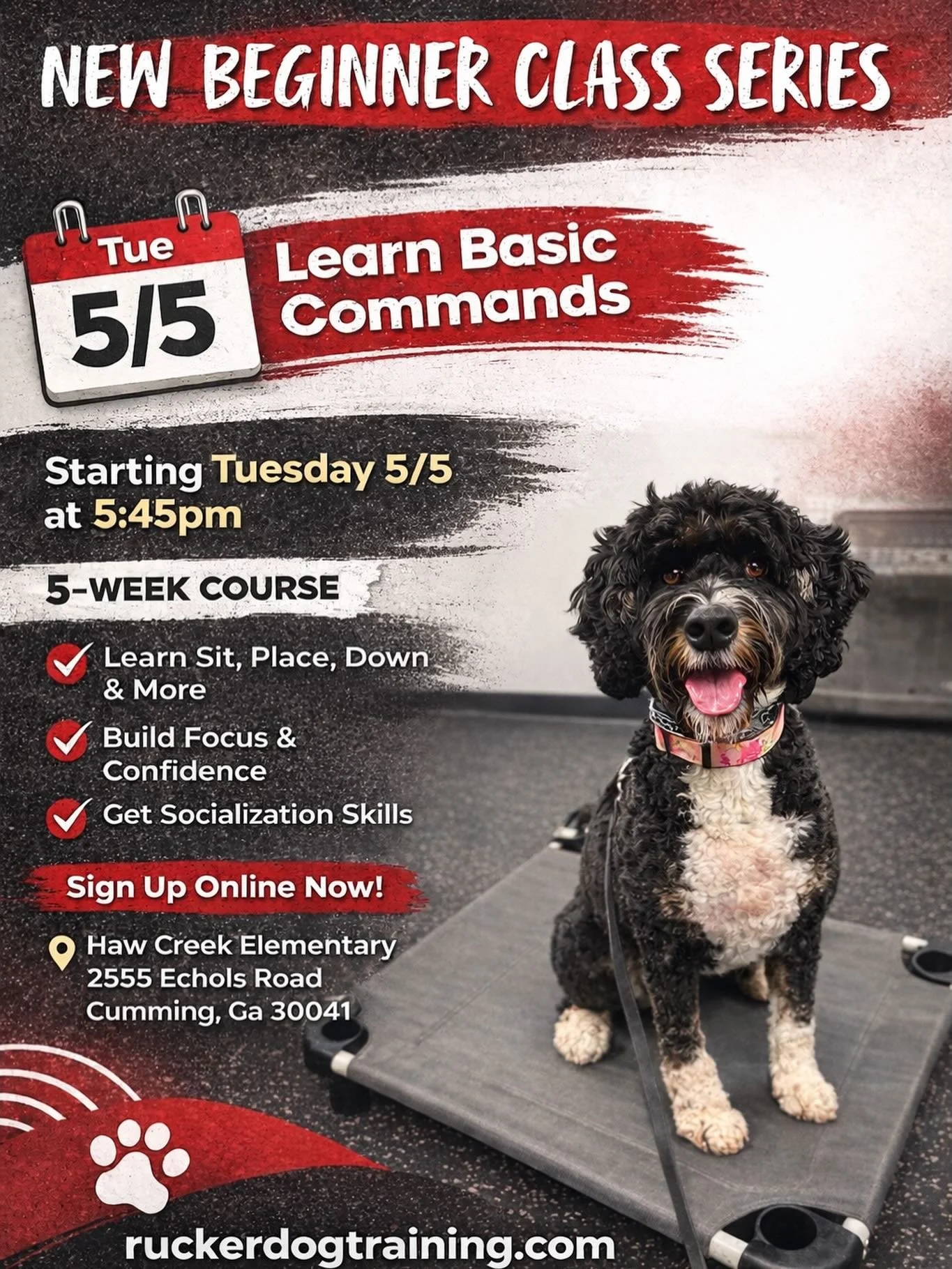 New Tuesday Beginner Class is here 👇

Our 5-week Beginner Class kicks off Tuesday 5/5 at 5:45pm and is perfect for building a solid foundation with your dog.

✔️ Learn basic commands (sit, place, down &amp; more)
✔️ Build focus and confidence
✔️ Imp