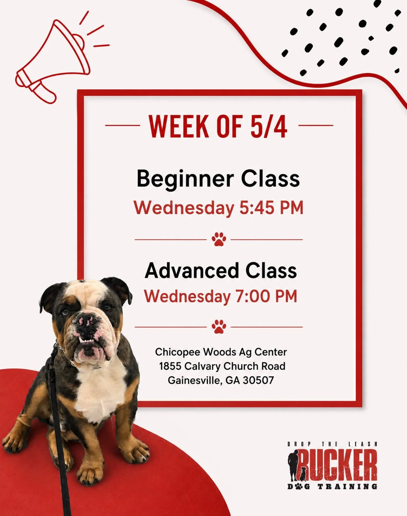 Chicopee Woods (Wednesday Beginner + Advanced)

Welcome to our new Beginner class pups 🐾

Week 1 is focused on leash walking&mdash;learning how to walk without pulling and building the foundation for better control and communication.

Our Advanced c