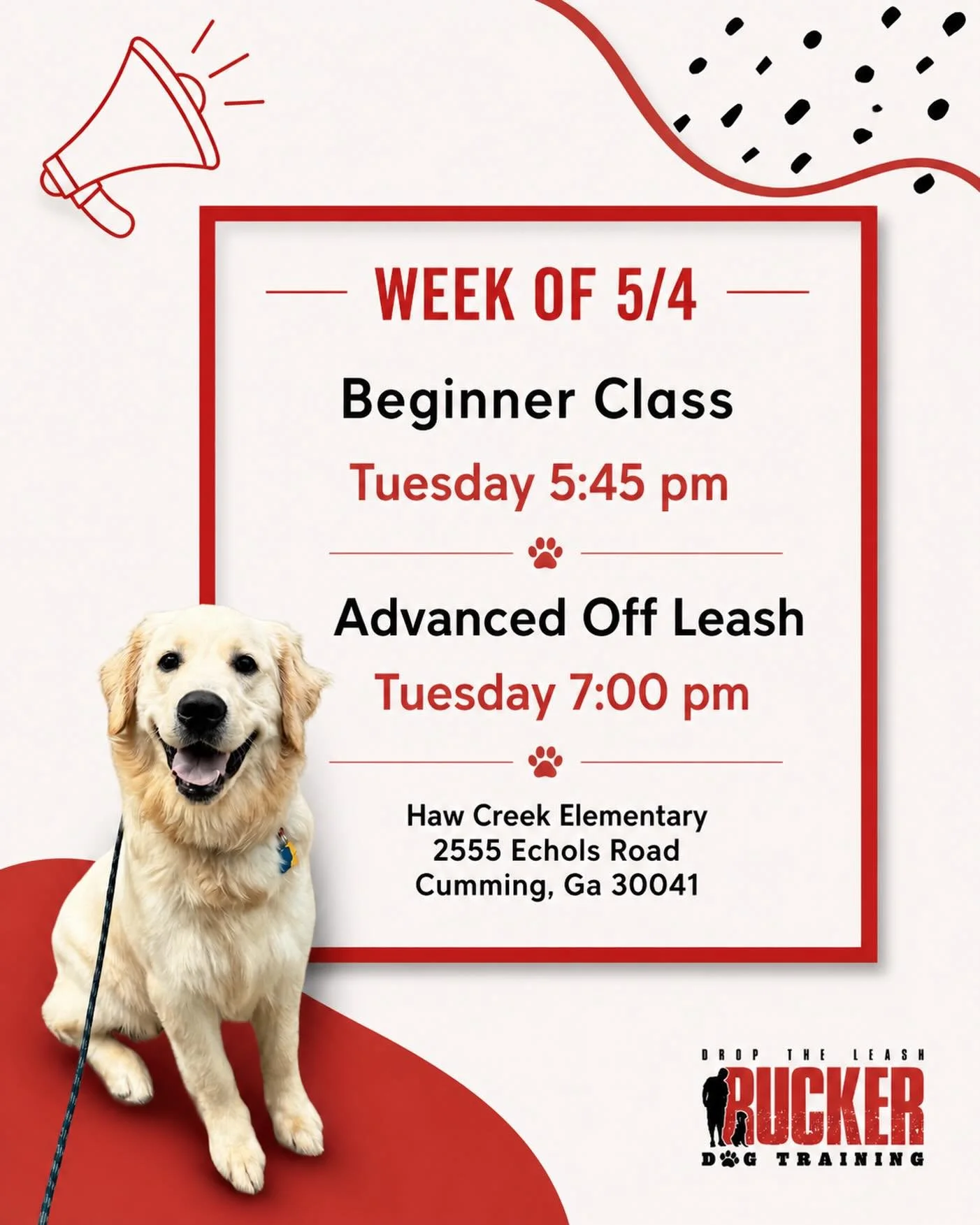 Haw Creek (Tuesday Beginner + Advanced Off Leash)

Welcome to our new Beginner class pups 🐾

Week 1 kicks off with learning to walk on a leash without pulling&mdash;building better habits and clear communication right from the start.

Our Advanced O
