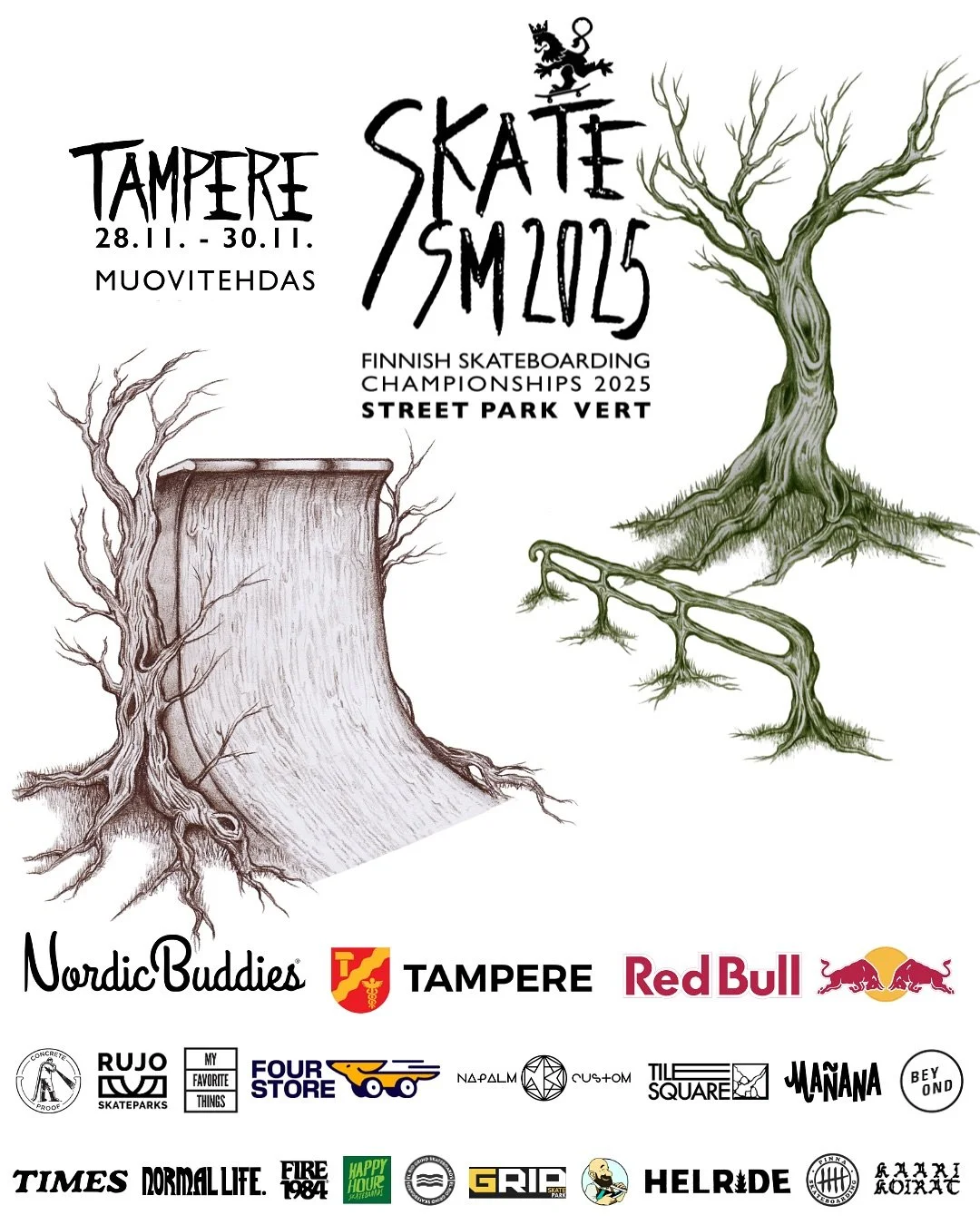 Skate SM 2025 Street ja Vert kilpailut l&auml;henee (28.-30.11.)

🏆 Syksy tekee tuloaan ja skeittauksen kannalta se merkitsee, ett&auml; Skate SM 2025 Street ja Vert -kilpailut l&auml;henev&auml;t kovaa vauhtia. T&auml;n&auml; vuonna molempien lajie