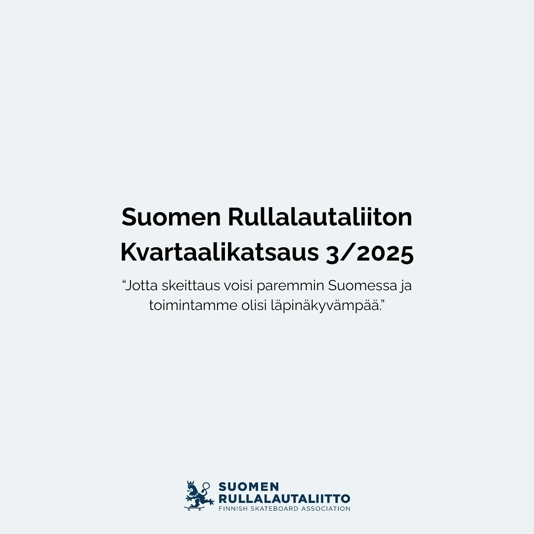 Suomen Rullalautaliiton Kvartaalikatsaus 3/2025 on julkaistu

🔍 Kes&auml; ja kaikista vilkkain tapahtumasesonki alkaa olla takana p&auml;in, mutta tapahtumia, tekemist&auml; ja ty&ouml;stett&auml;v&auml;&auml; riitt&auml;&auml; yh&auml; yllin kyllin
