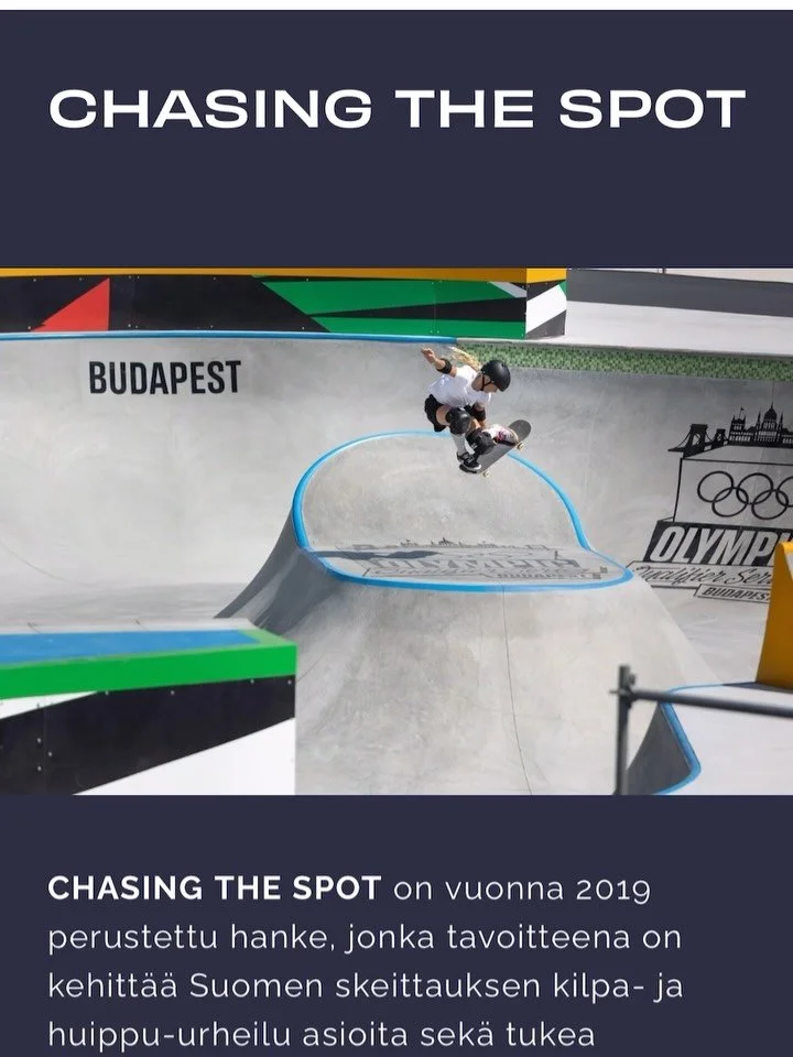 📡 CHASING THE SPOT WEBSITE

♻️ Kaikki mit&auml; suomalaisen skeittauksen huippu-urheilun saralla tapahtuu l&ouml;ytyy nyt yhdest&auml; osoitteesta: www.rullalauta.fi/chasingthespot 

💡 Sivuilta l&ouml;ytyy uutisia sek&auml; koottuja materiaaleja ku