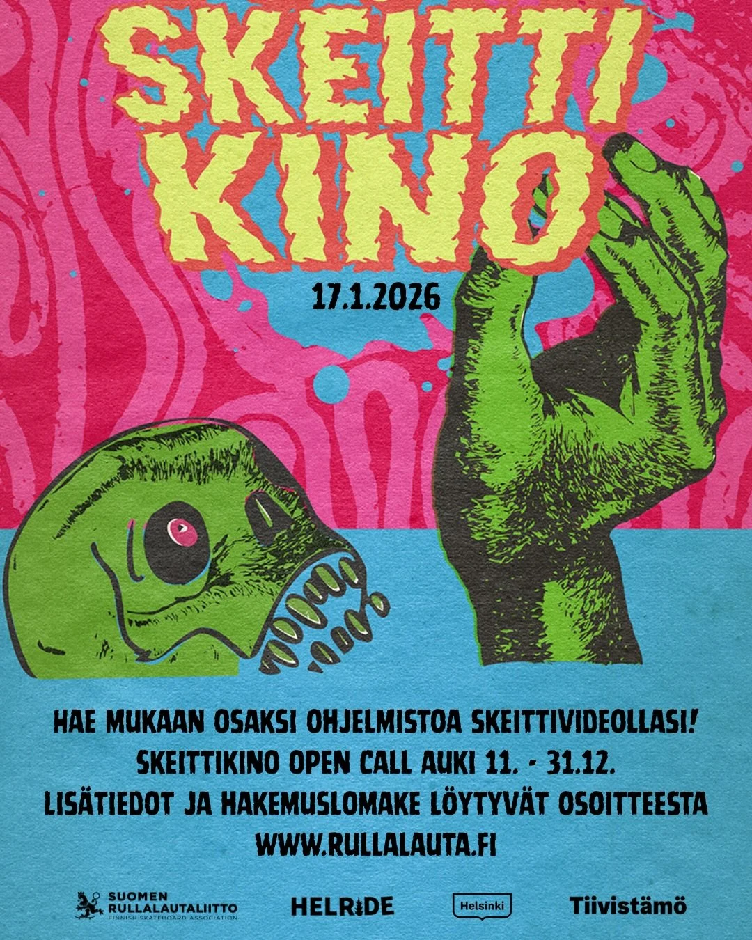 Suomiskeittikino tulee 17.1.2026. Hae mukaan skeittivideollasi!

📺 Suomen Rullalautaliitto, Tiivist&auml;m&ouml; sek&auml; Helride Collective j&auml;rjest&auml;v&auml;t Suomiskeittikino -skeittivideotapahtuman 17.1.2025 Tiivist&auml;m&ouml;ll&auml;,